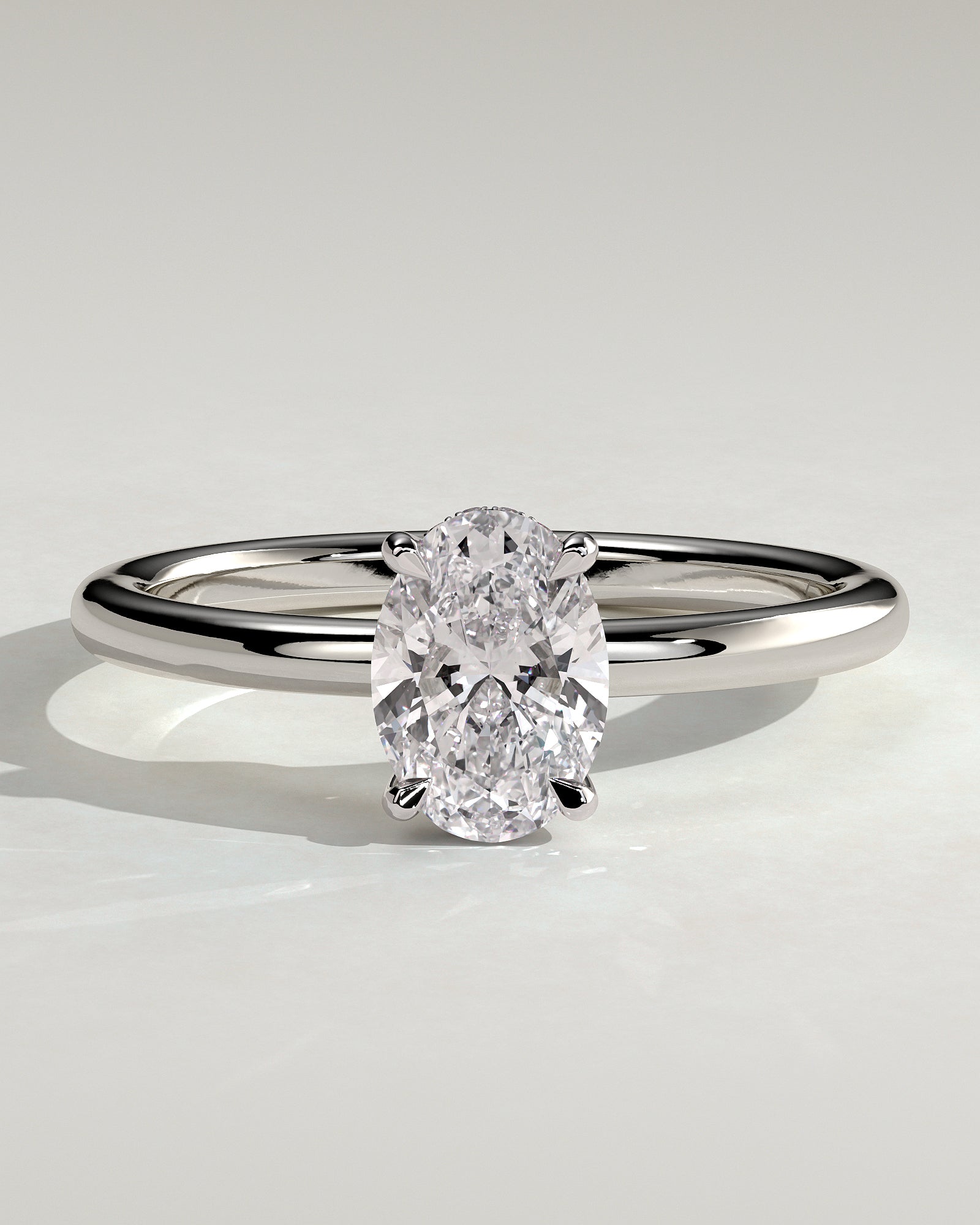 Emma - Classic Oval Claw Solitaire with Hidden Halo Engagement Ring - White Gold - White Gold / Platinum