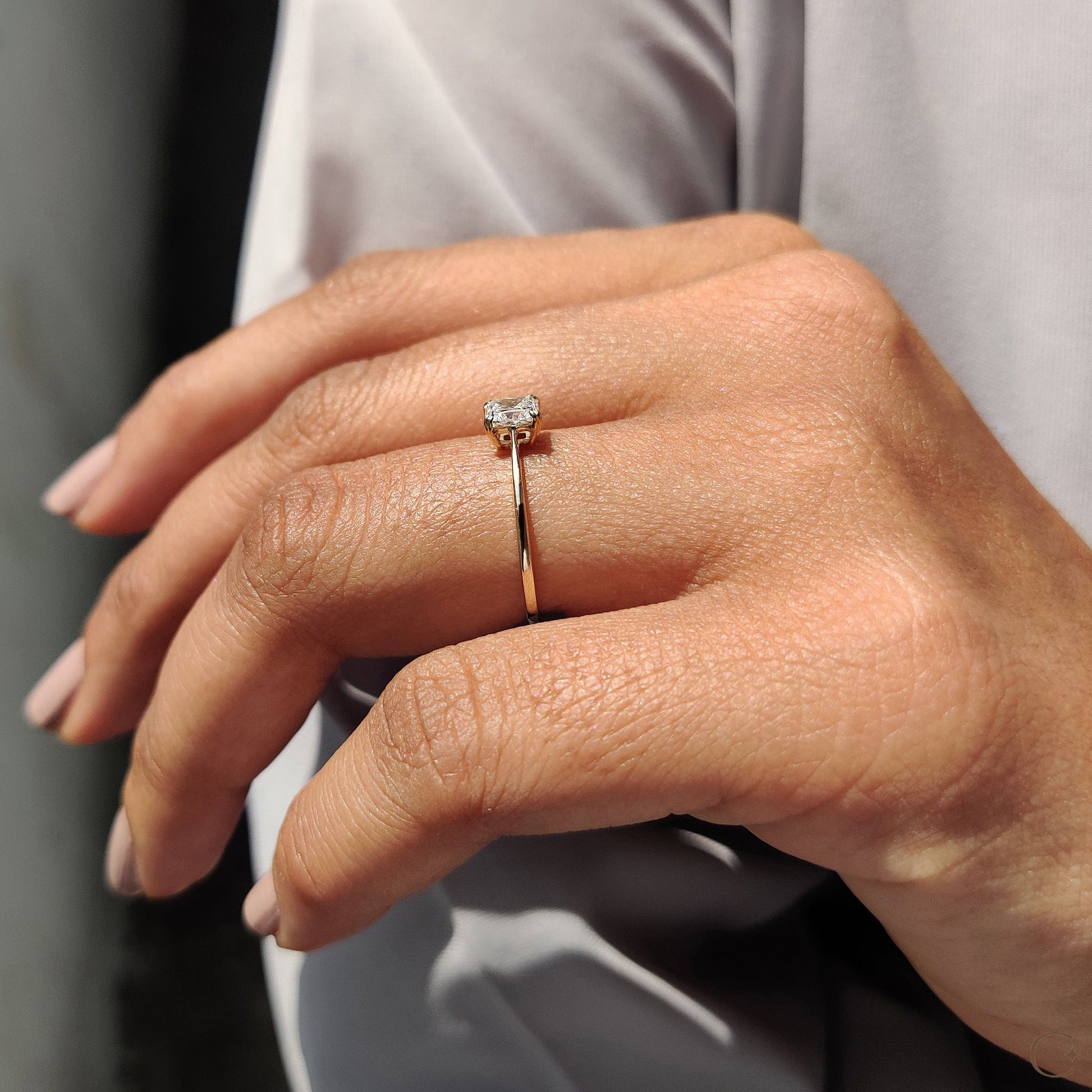 Radiant Cut Gold Engagement Ring in Solitaire Style