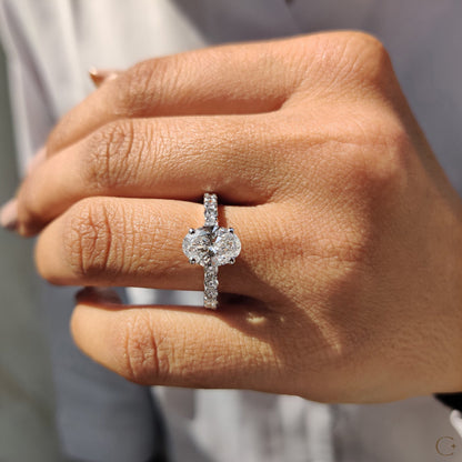 Oval Pave Engagement Ring In Hidden Halo Style
