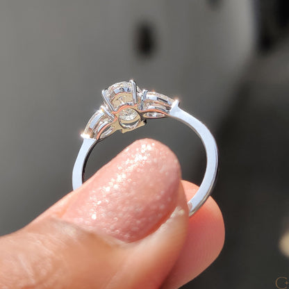 3 Stone Engagement Ring With Oval and Pear Cut Diamond