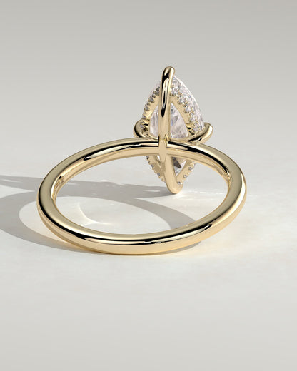 Hellen - Marquise Claw Solitaire with Hidden Halo Engagement Ring - Yellow Gold