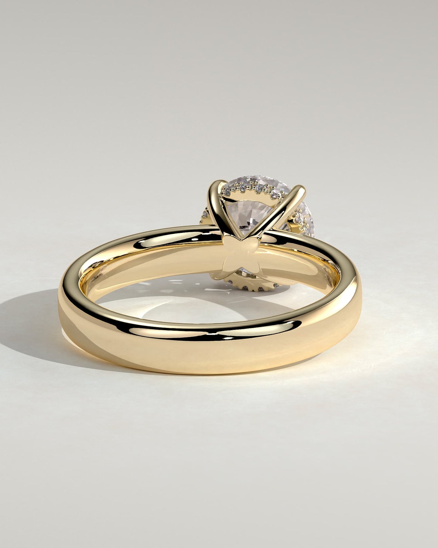 Kylie - Statement Round Claw Solitaire with Cigar Band and Hidden Halo Engagement Ring - Yellow Gold