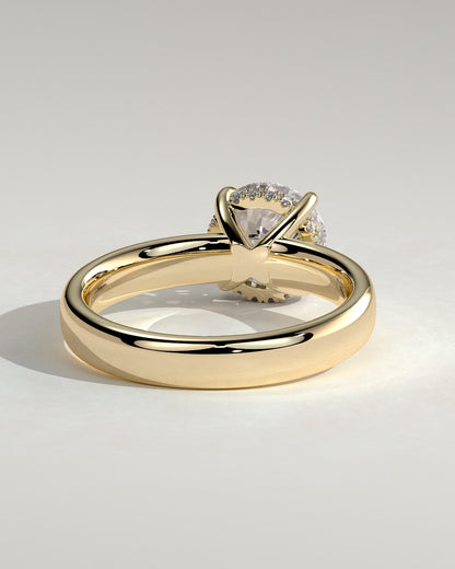 Kylie - Statement Round Claw Solitaire with Cigar Band and Hidden Halo Engagement Ring - Yellow Gold
