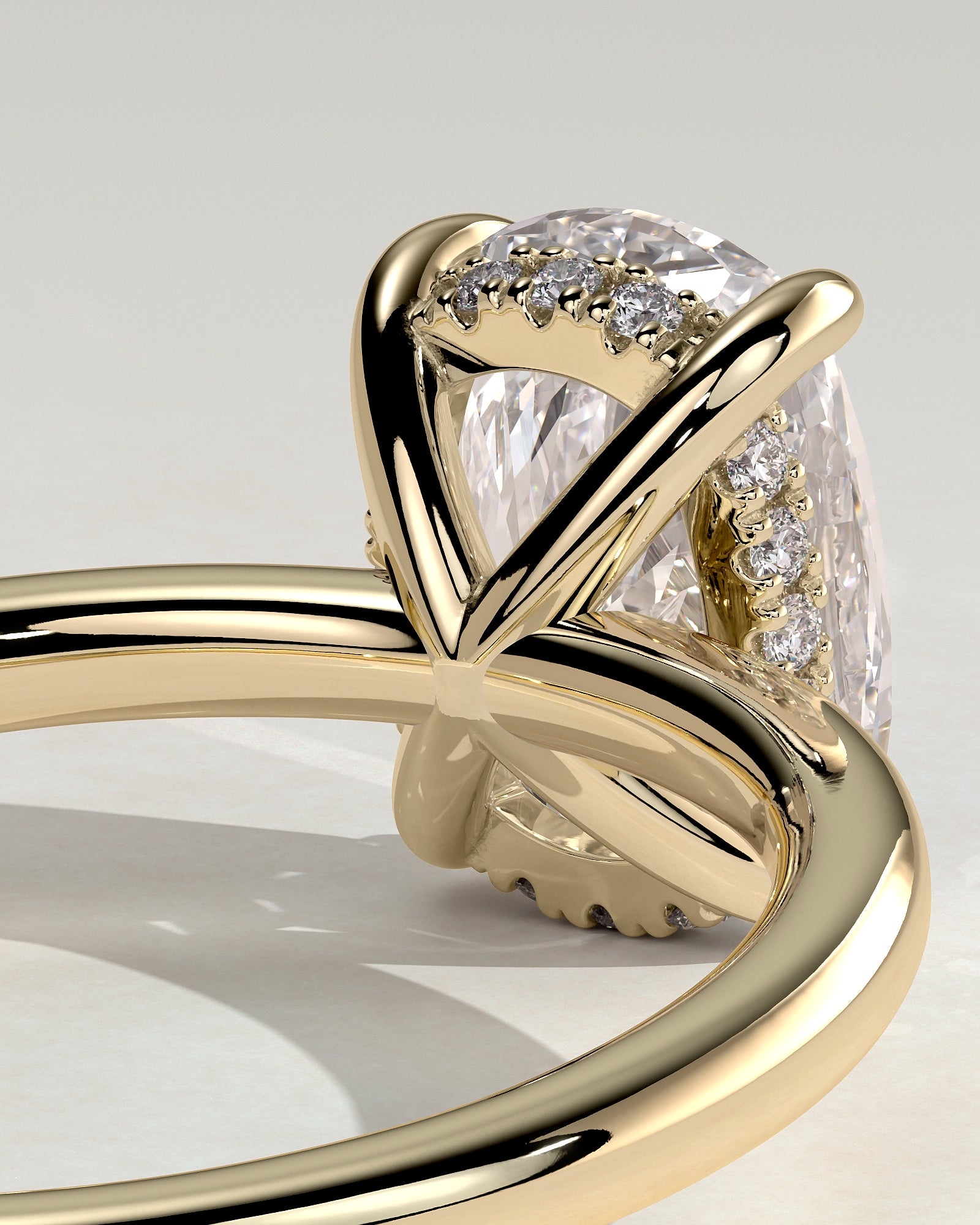 Ava - Elongated Cushion Claw Solitaire with Hidden Halo Engagement Ring - Yellow Gold - Yellow Gold 2ct