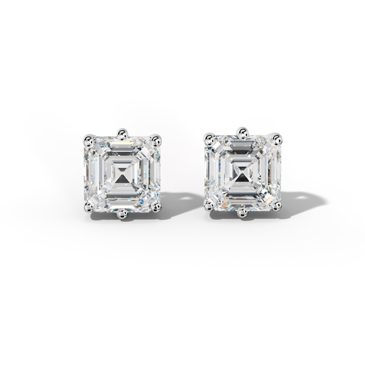 Asscher Diamond Stud Earrings With Six Classic Prongs - 1/2 - 14K Rose Gold