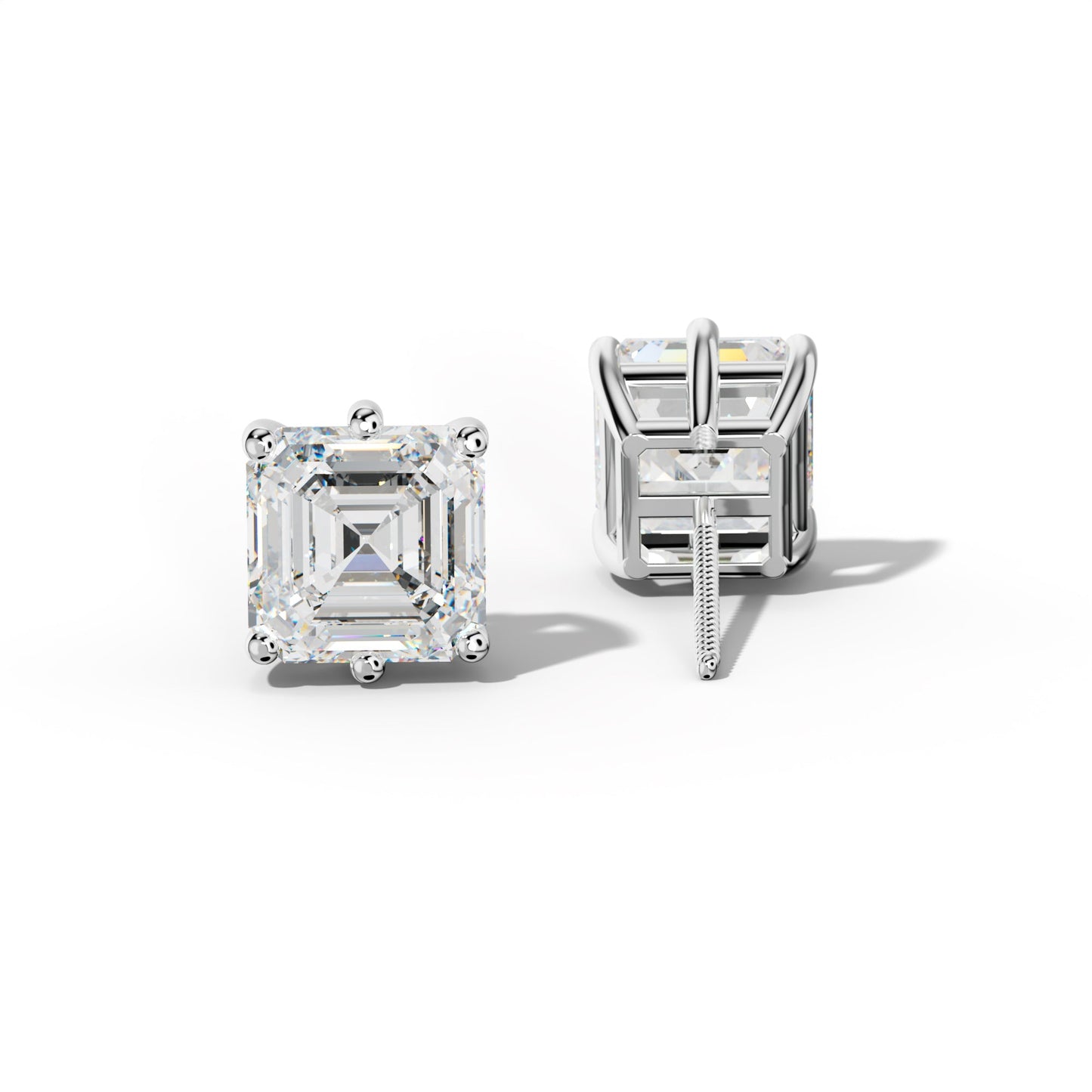 Asscher Diamond Stud Earrings With Six Classic Prongs - 1/2 - 14K Yellow Gold