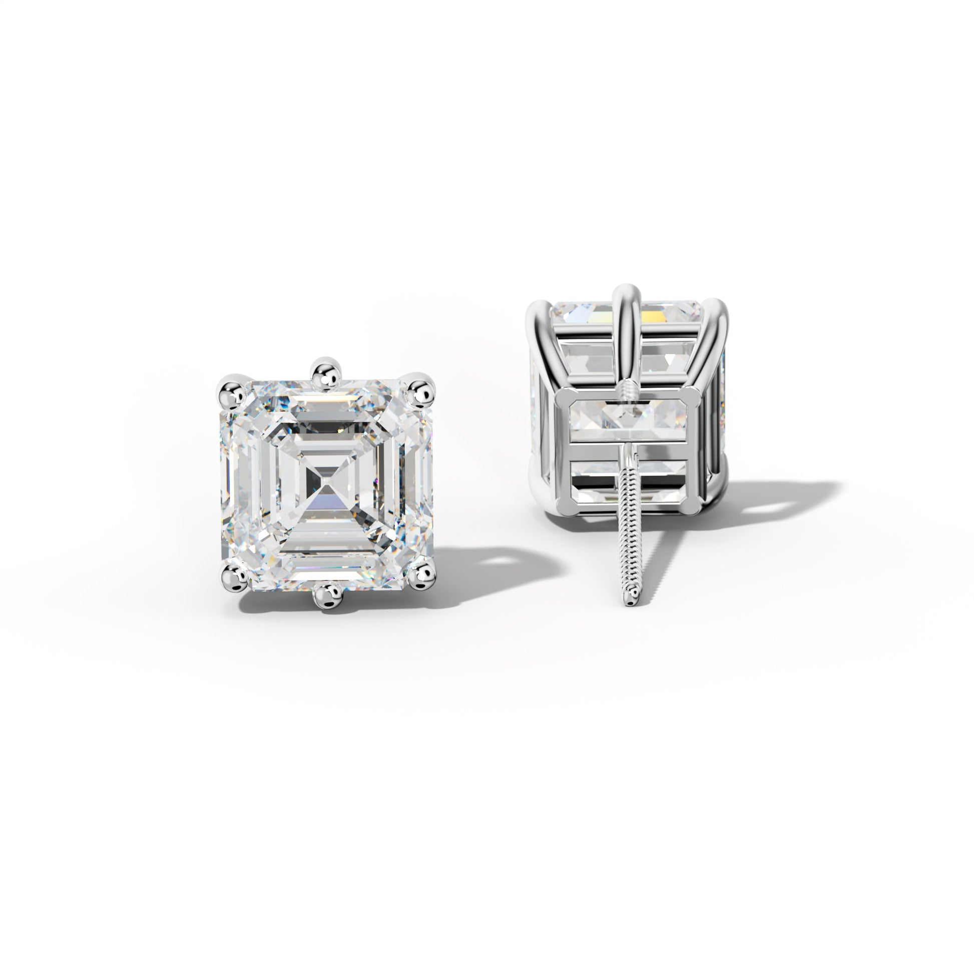 Asscher Diamond Stud Earrings With Six Classic Prongs - 1/2 - 14K Yellow Gold