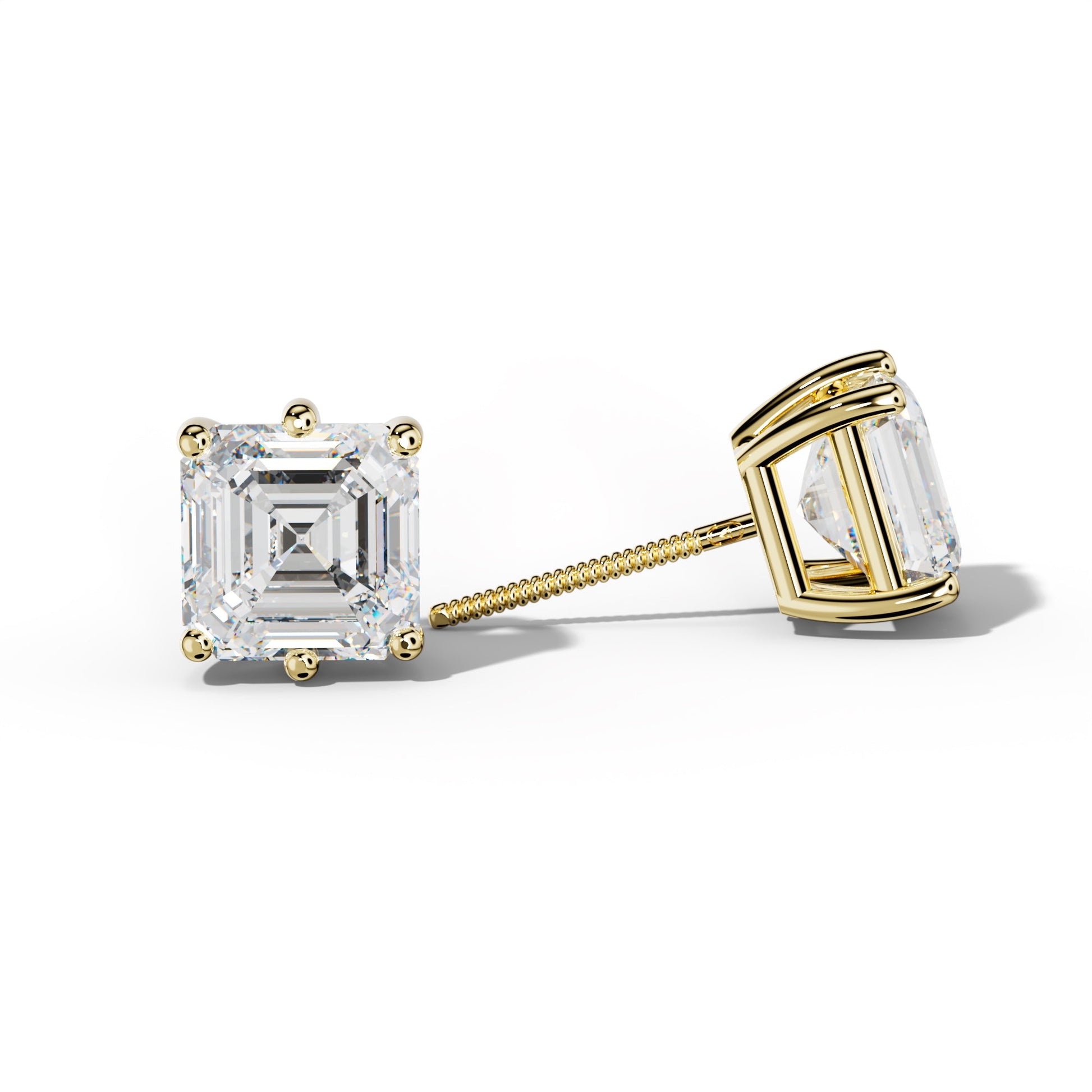 Asscher Diamond Stud Earrings With Six Classic Prongs - 1/2 - 18K White Gold
