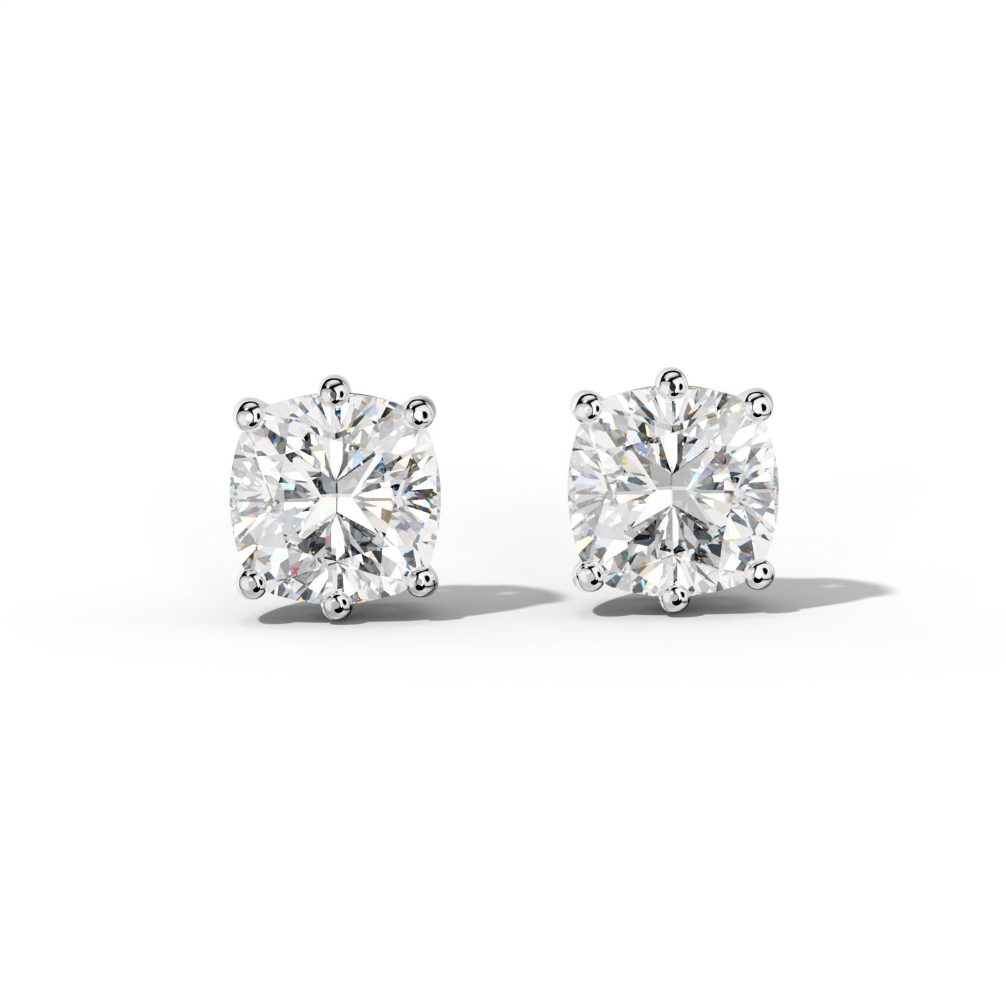 Cushion Diamond Stud Earrings With Classic Six Prongs - 1/2 - 14K Rose Gold