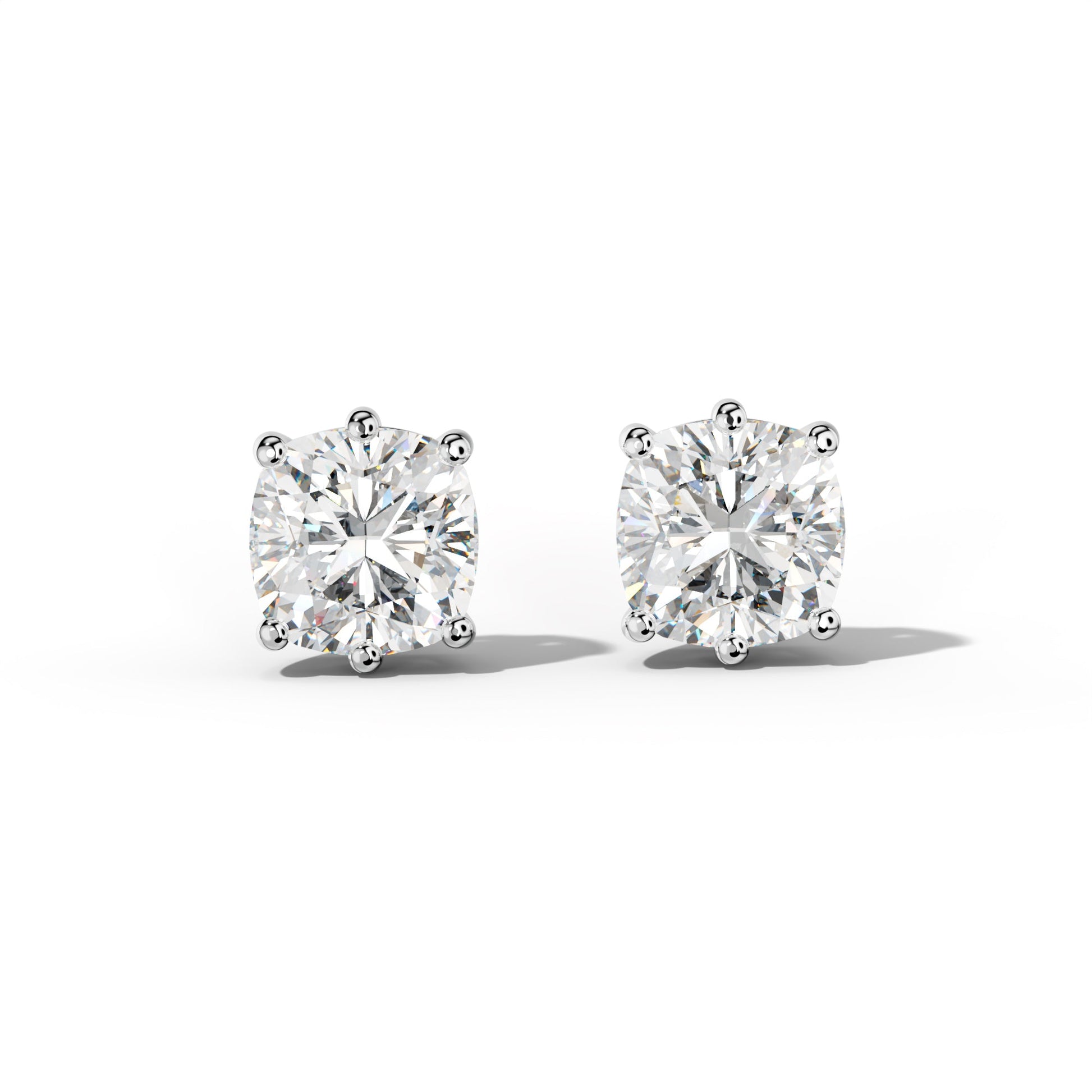 Cushion Diamond Stud Earrings With Classic Six Prongs - 1/2 - 14K Rose Gold