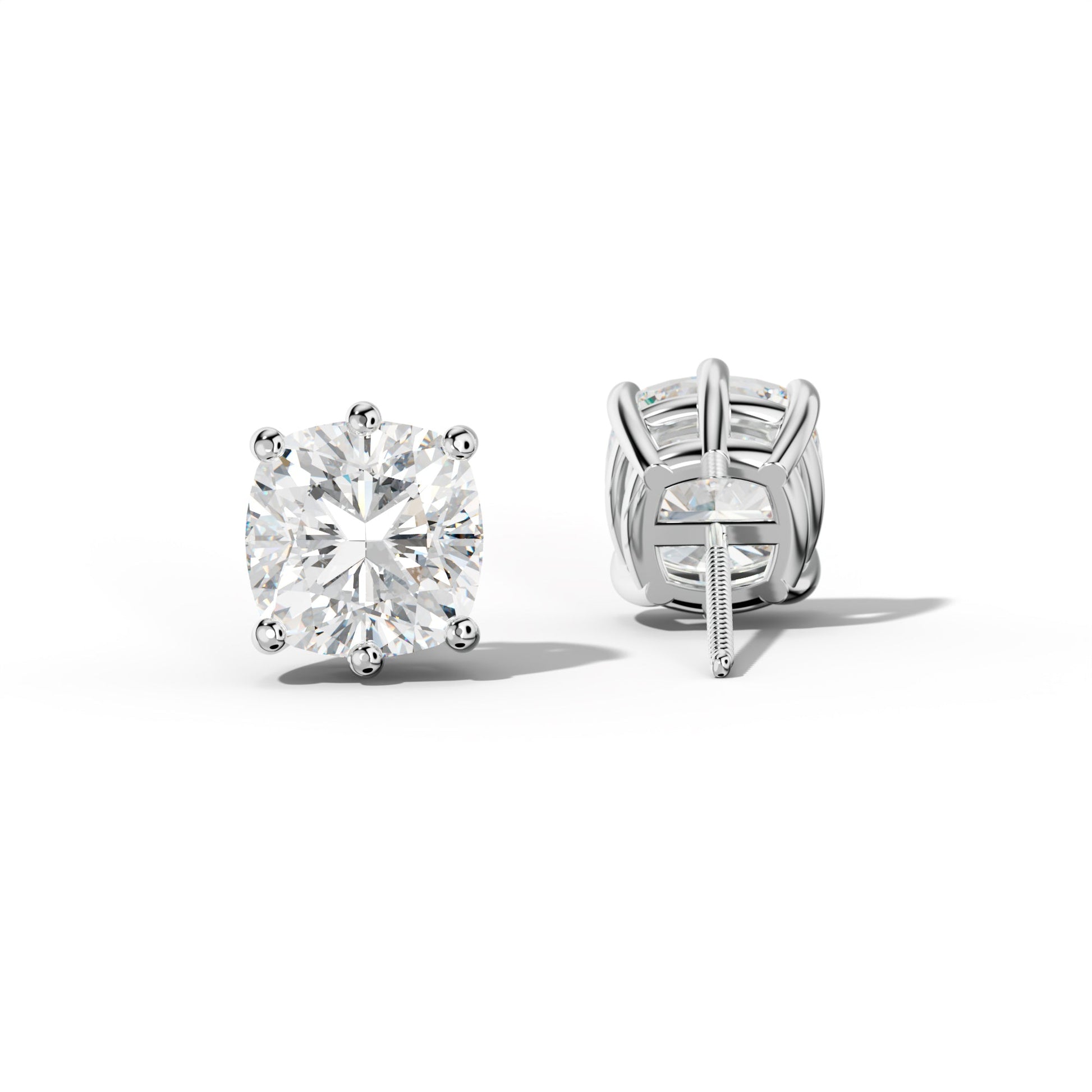 Cushion Diamond Stud Earrings With Classic Six Prongs - 1/2 - 14K Yellow Gold
