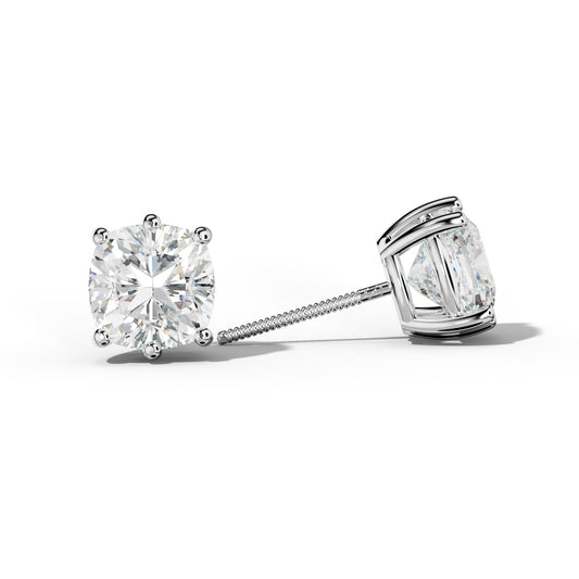 Cushion Diamond Stud Earrings With Classic Six Prongs