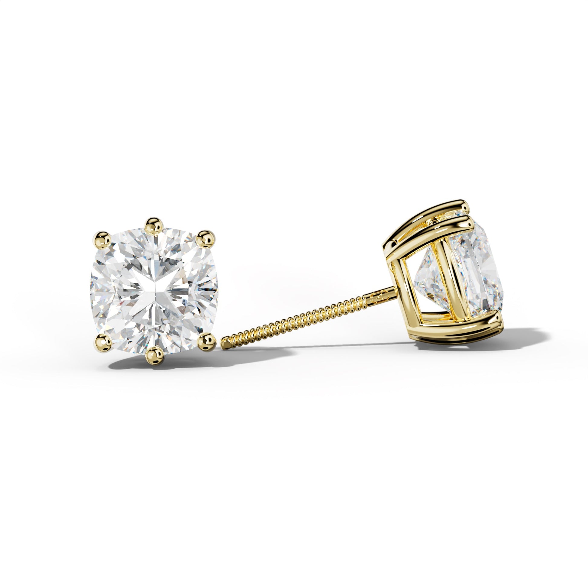 Cushion Diamond Stud Earrings With Classic Six Prongs - 1/2 - 18K White Gold