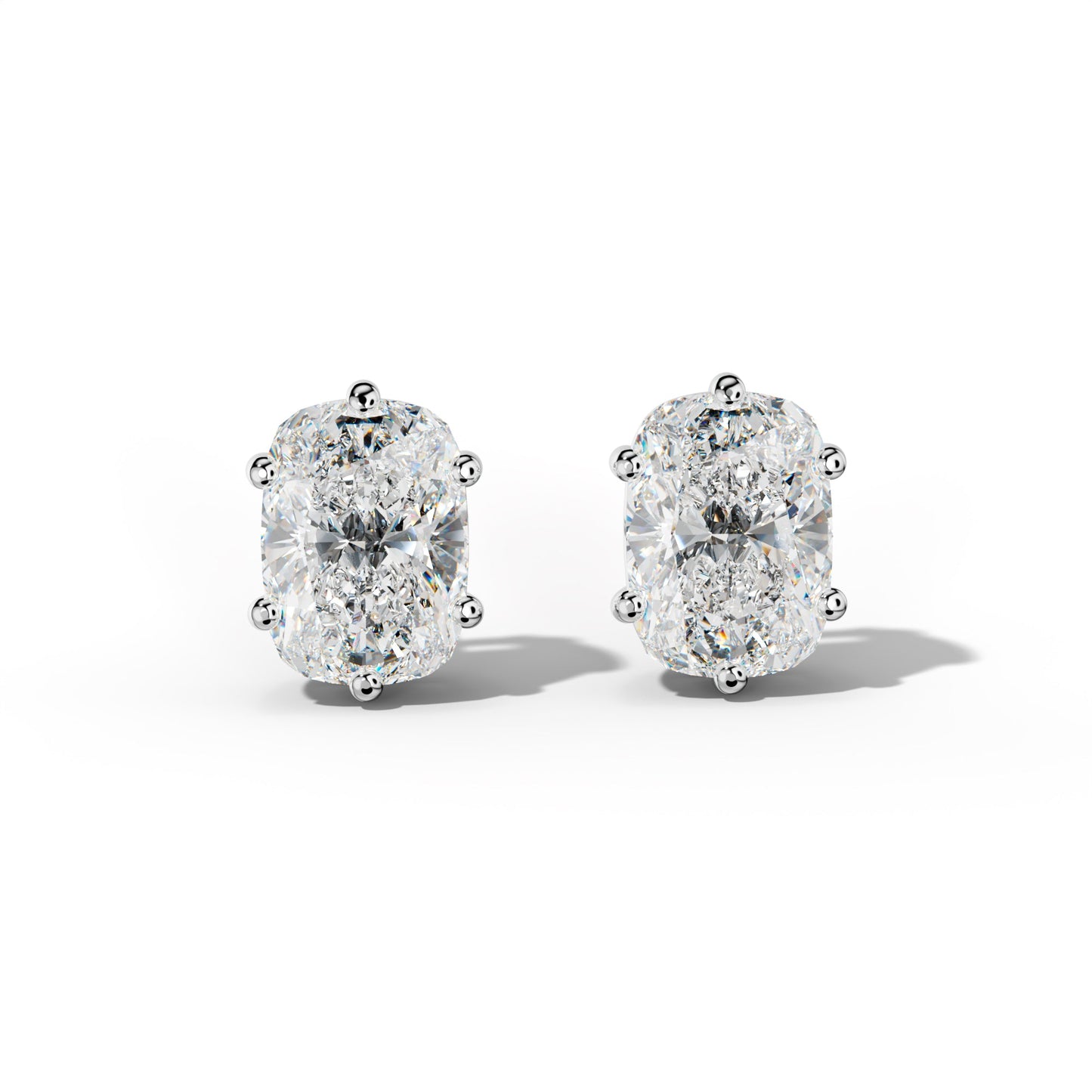 Elongated Cushion Diamond Stud Earrings With Classic Six Prongs - 1/2 - 14K Rose Gold