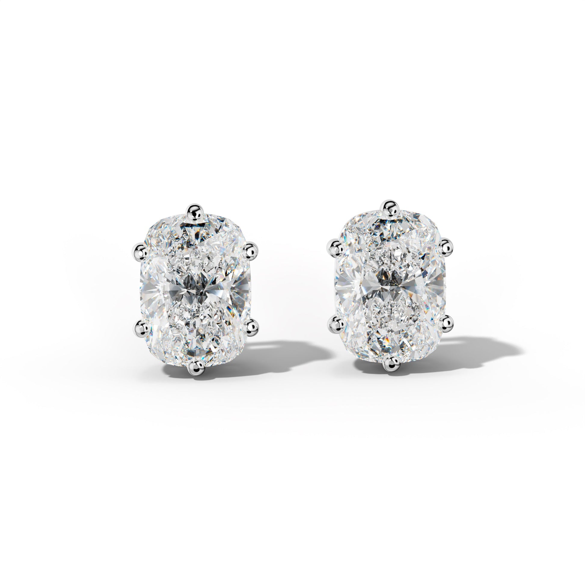 Elongated Cushion Diamond Stud Earrings With Classic Six Prongs - 1/2 - 14K Rose Gold
