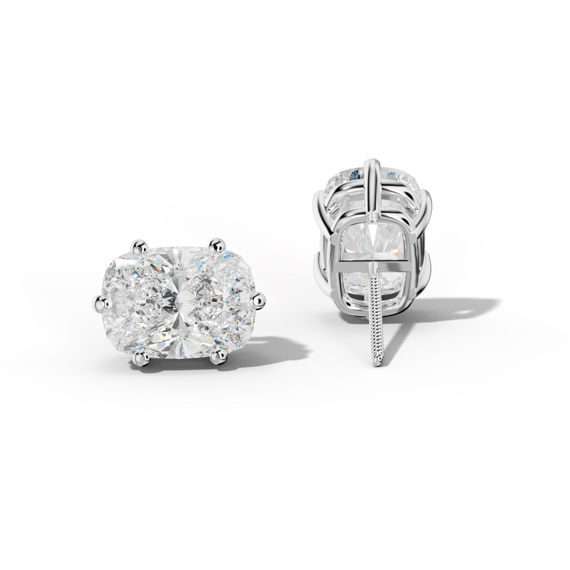 Elongated Cushion Diamond Stud Earrings With Classic Six Prongs - 1/2 - 14K Yellow Gold