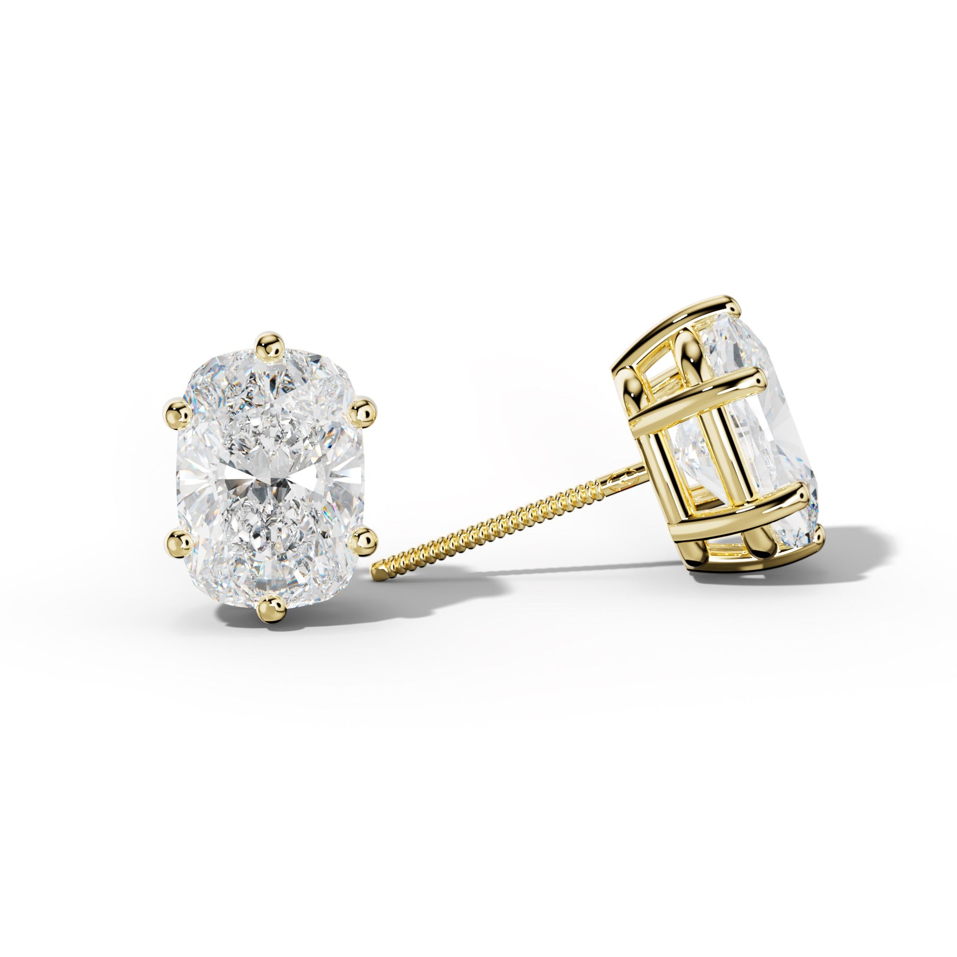 Elongated Cushion Diamond Stud Earrings With Classic Six Prongs - 1/2 - 18K White Gold