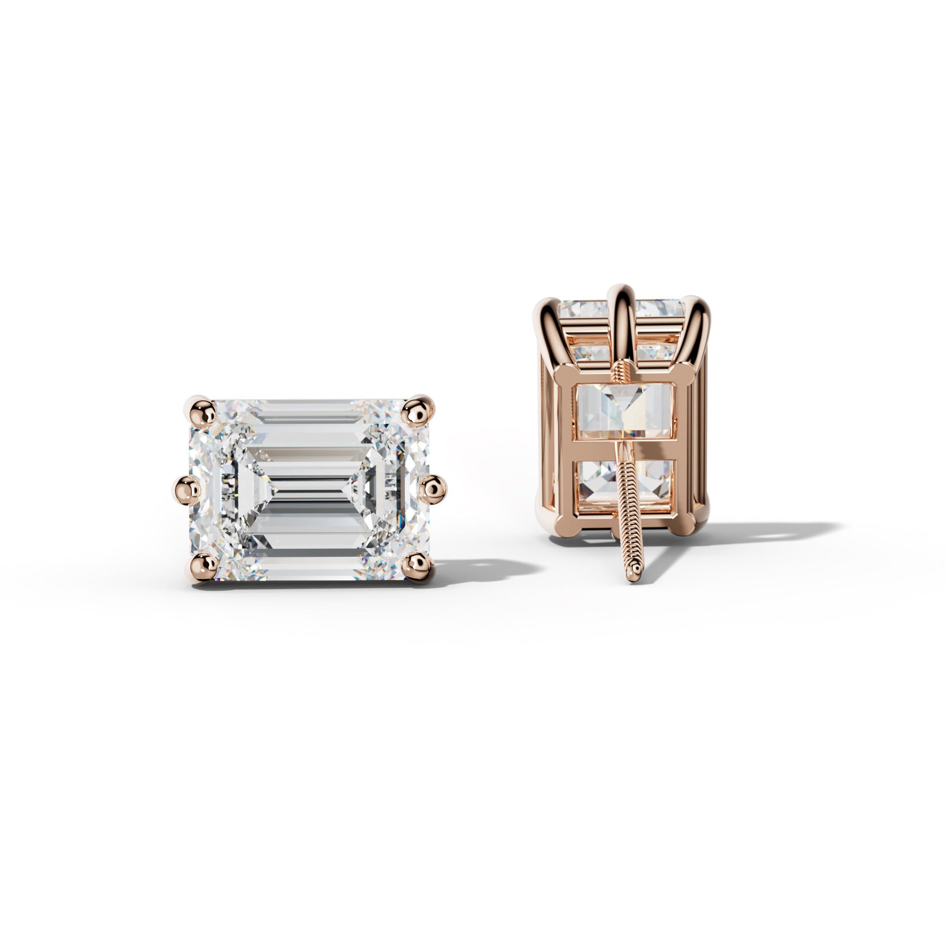 Emerald Cut Diamond Stud Earrings With Classic Six Prongs - 1/2 - Platinum 950