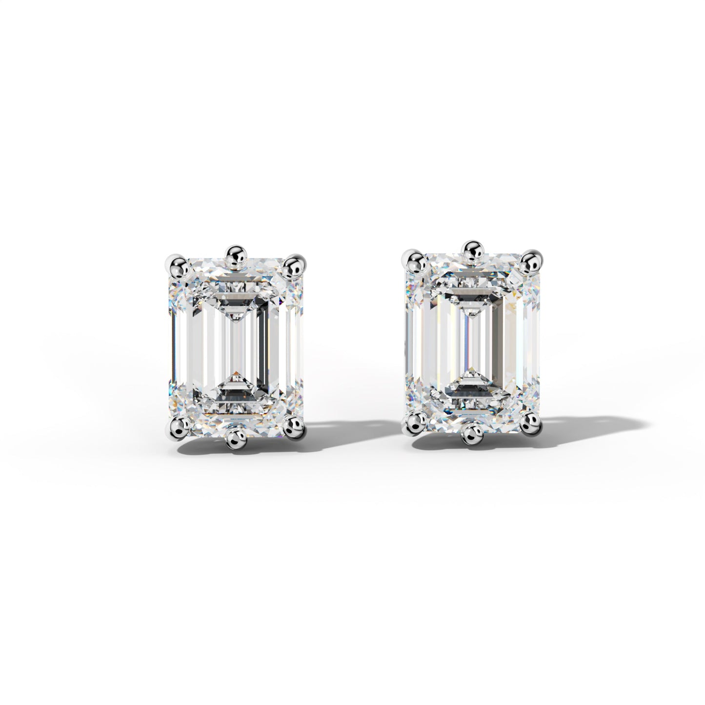 Emerald Cut Diamond Stud Earrings With Classic Six Prongs - 1/2 - 14K Rose Gold
