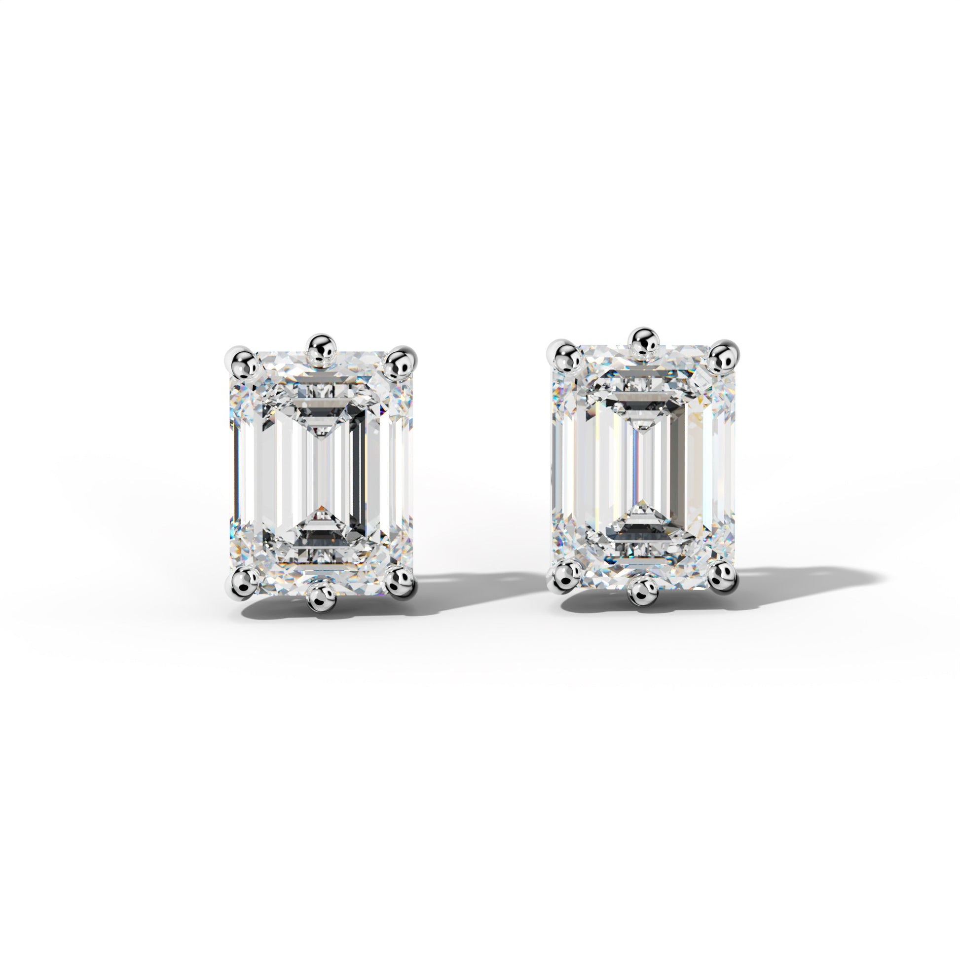 Emerald Cut Diamond Stud Earrings With Classic Six Prongs - 1/2 - 14K Rose Gold