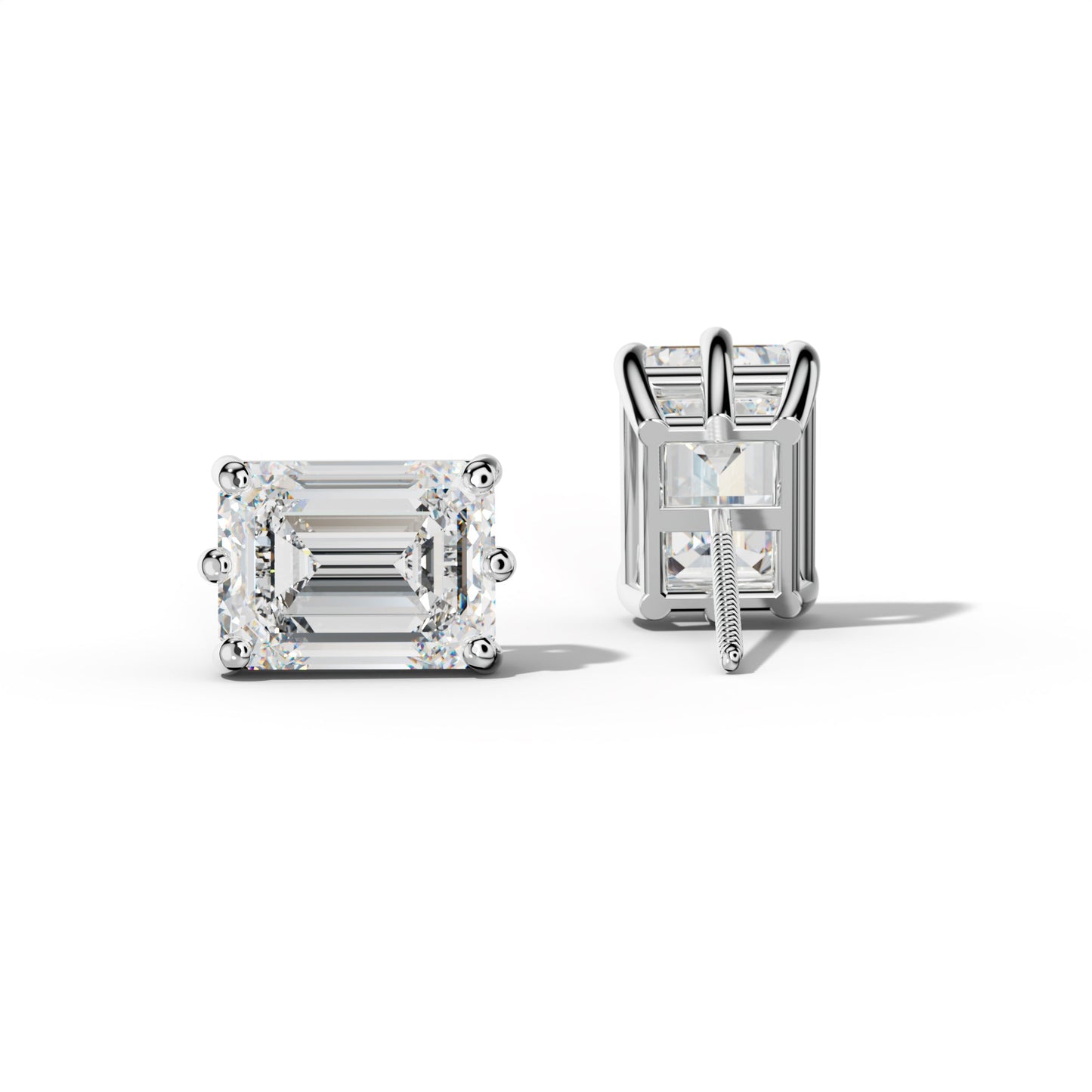 Emerald Cut Diamond Stud Earrings With Classic Six Prongs - 1/2 - 14K Yellow Gold