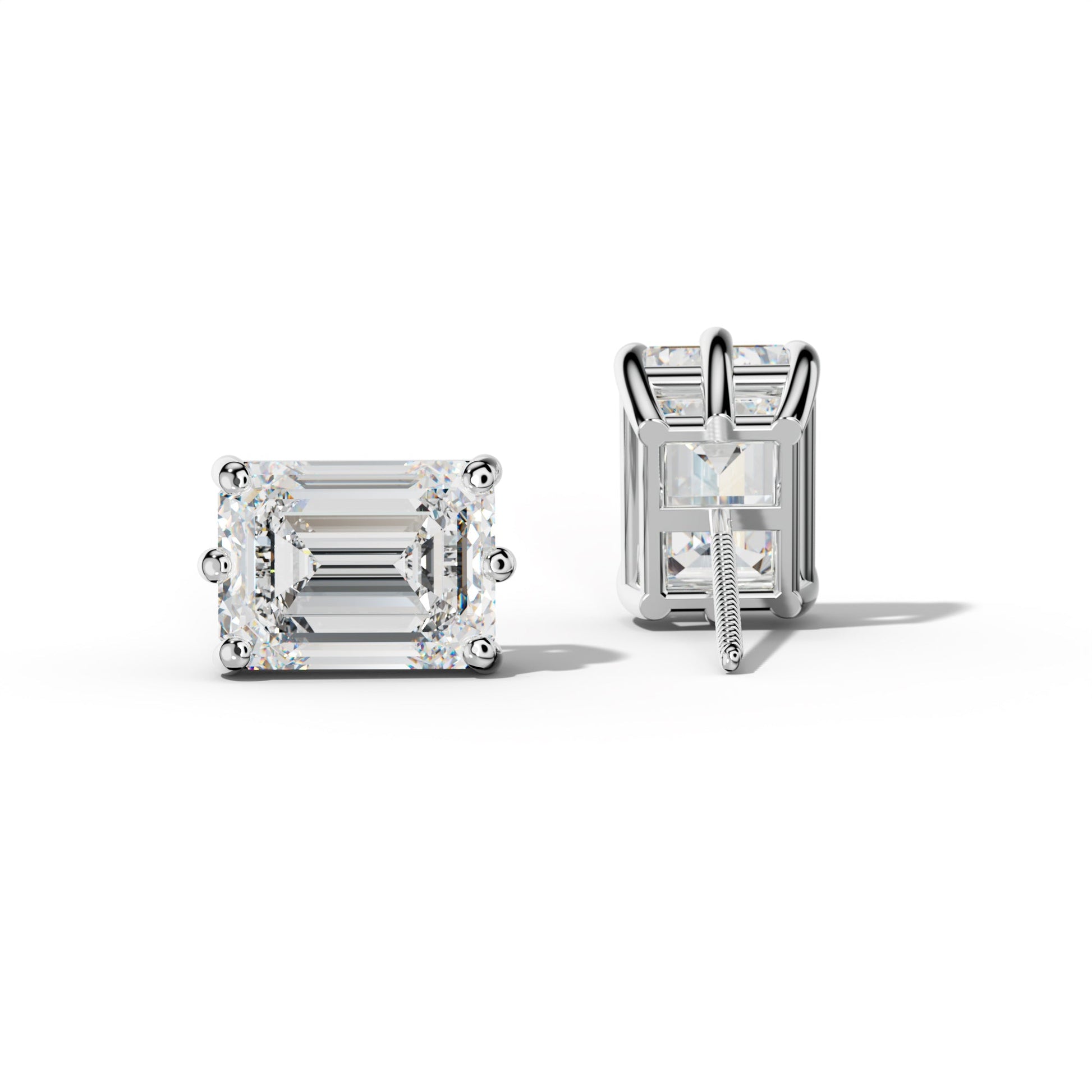 Emerald Cut Diamond Stud Earrings With Classic Six Prongs - 1/2 - 14K Yellow Gold