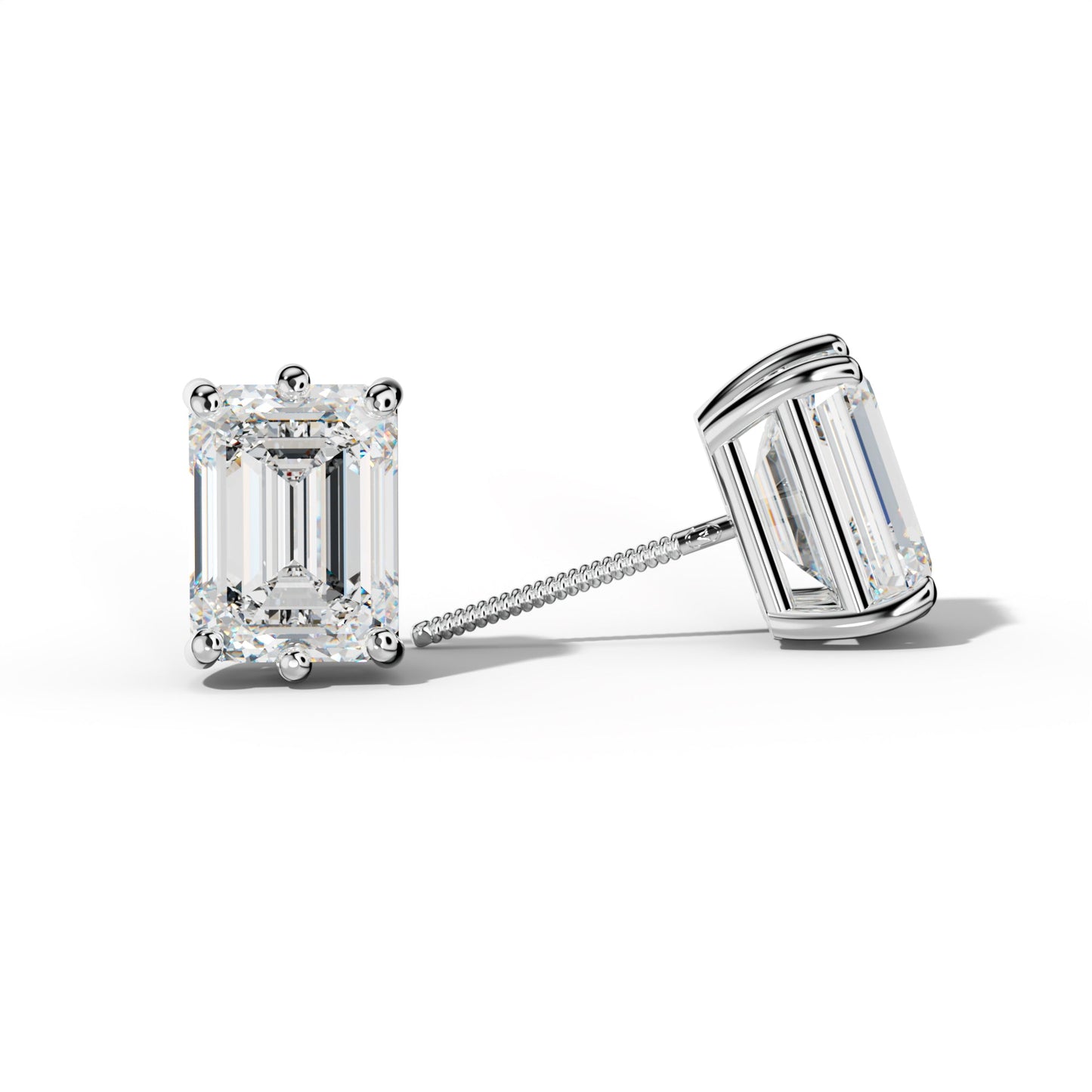 Emerald Cut Diamond Stud Earrings With Classic Six Prongs
