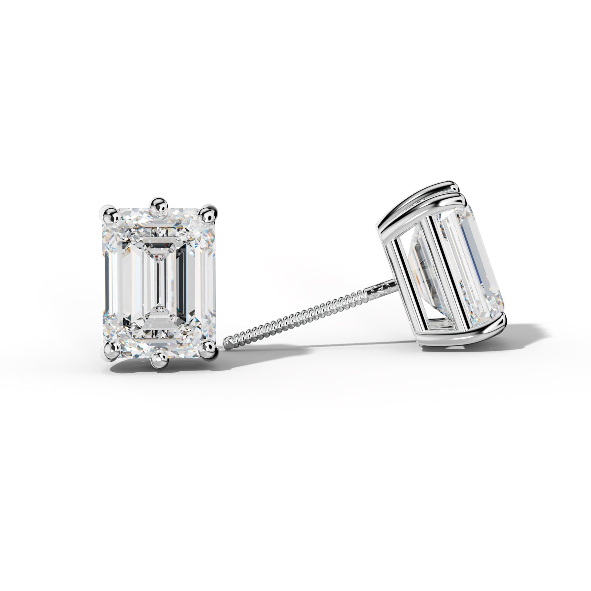 Emerald Cut Diamond Stud Earrings With Classic Six Prongs