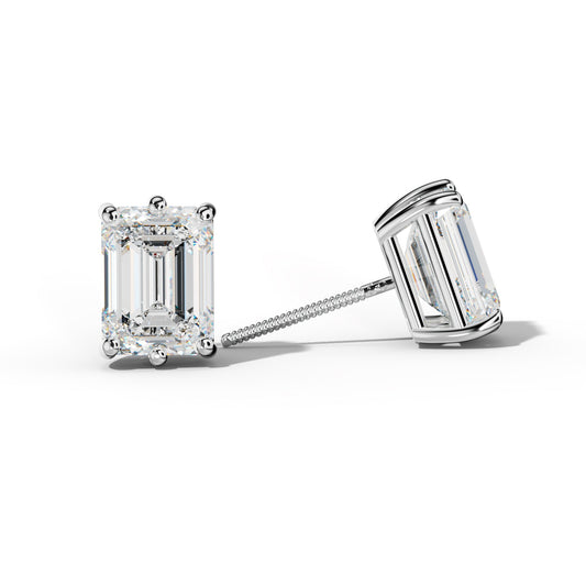 Emerald Cut Diamond Stud Earrings With Classic Six Prongs