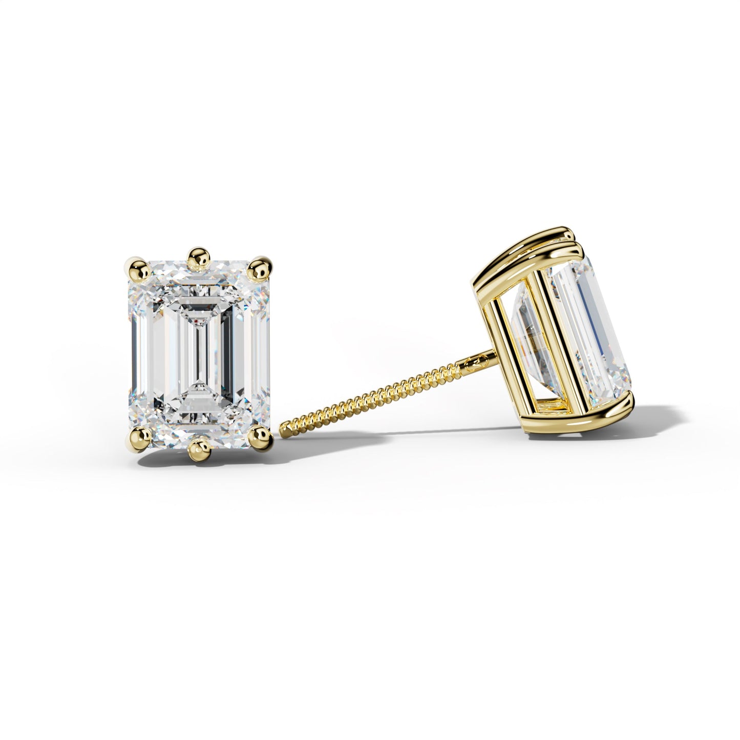Emerald Cut Diamond Stud Earrings With Classic Six Prongs - 1/2 - 18K White Gold