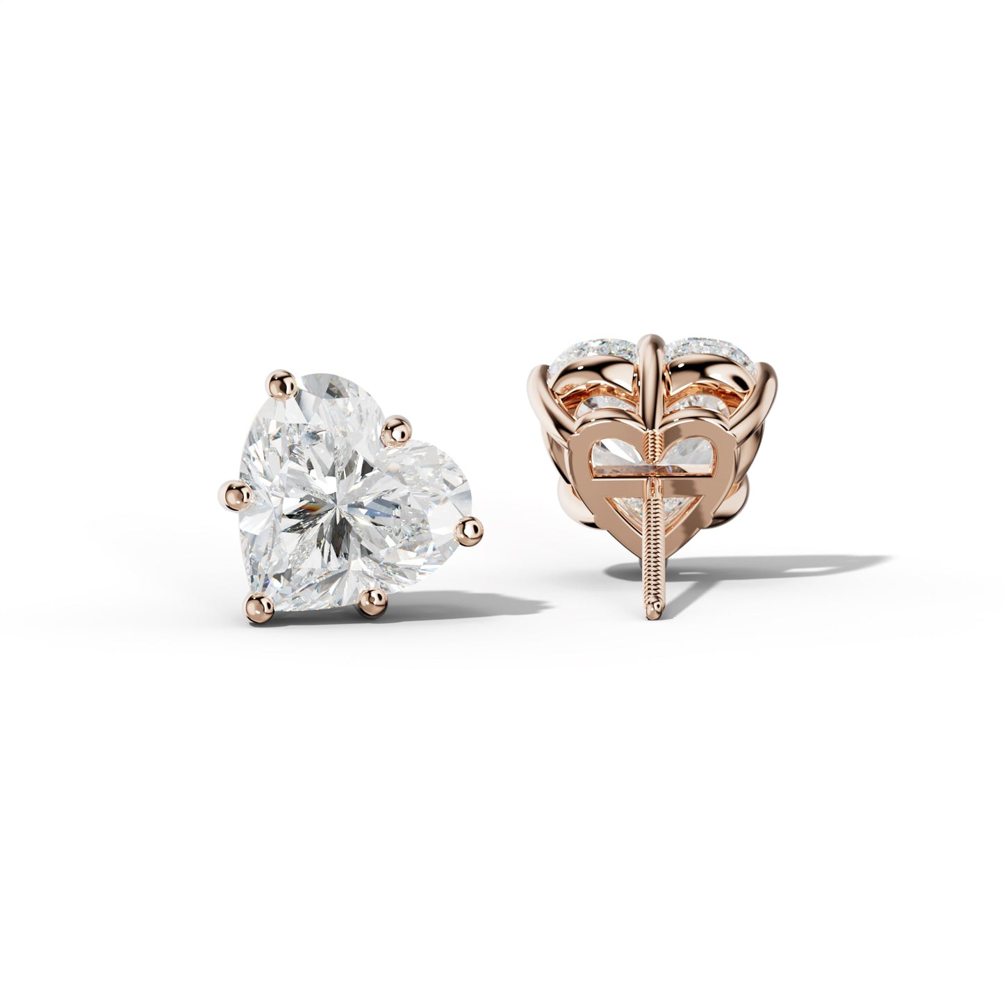 Heart  Diamond Stud Earrings With Classic Six Prongs - 1/2 - Platinum 950