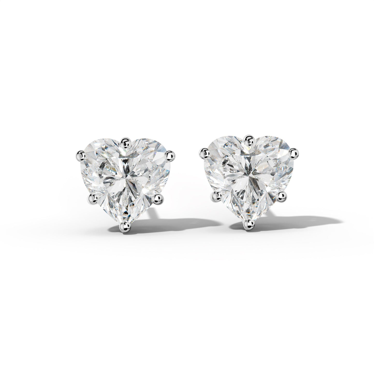 Heart  Diamond Stud Earrings With Classic Six Prongs - 1/2 - 14K Rose Gold