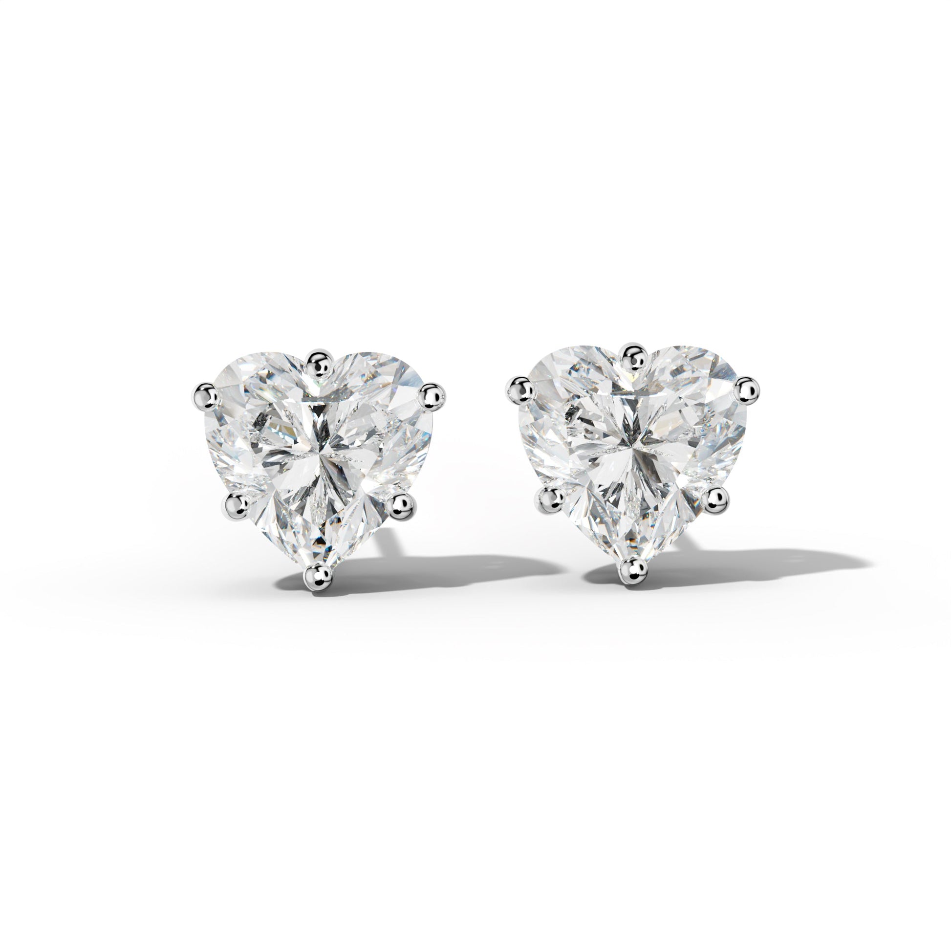 Heart  Diamond Stud Earrings With Classic Six Prongs - 1/2 - 14K Rose Gold