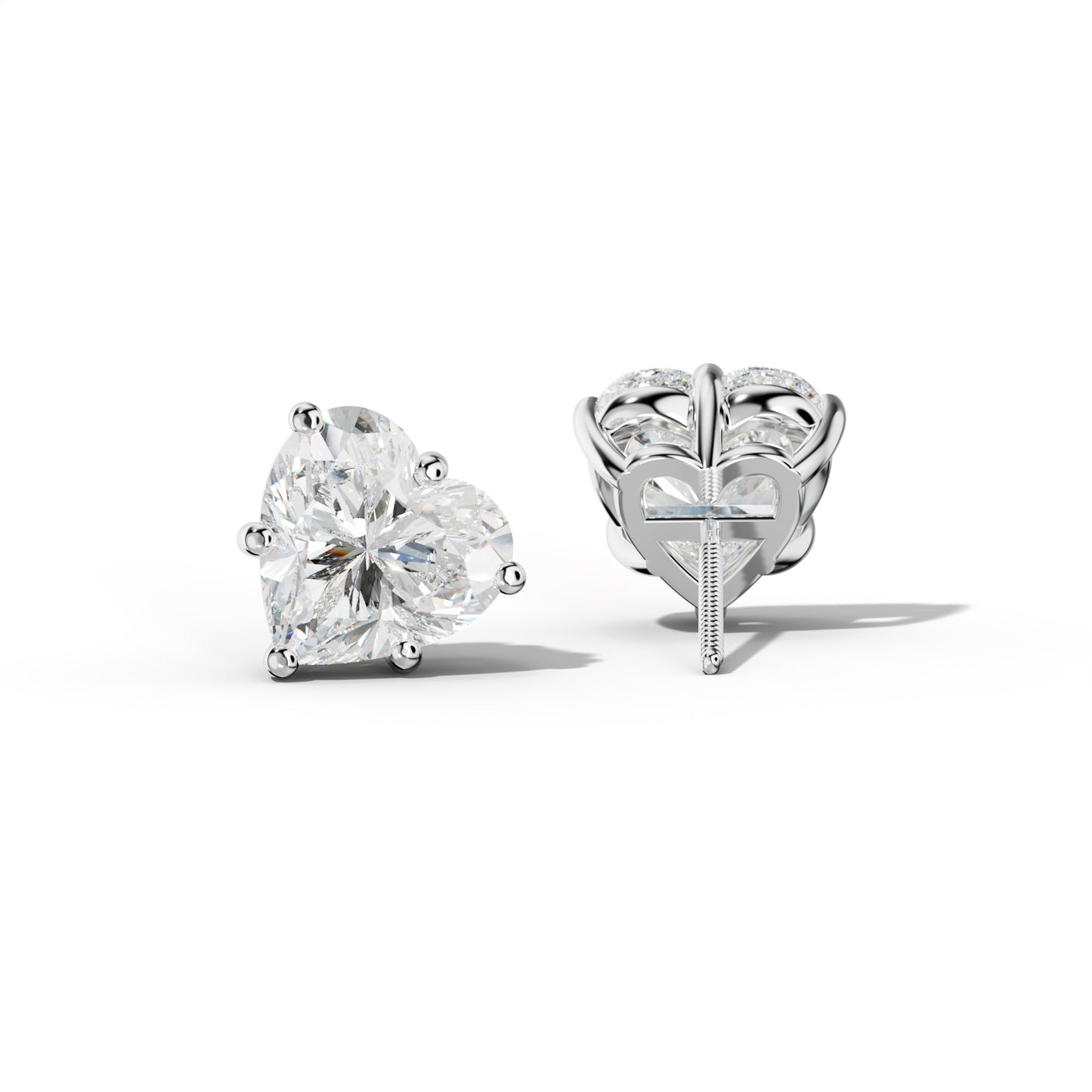 Heart  Diamond Stud Earrings With Classic Six Prongs - 1/2 - 14K Yellow Gold