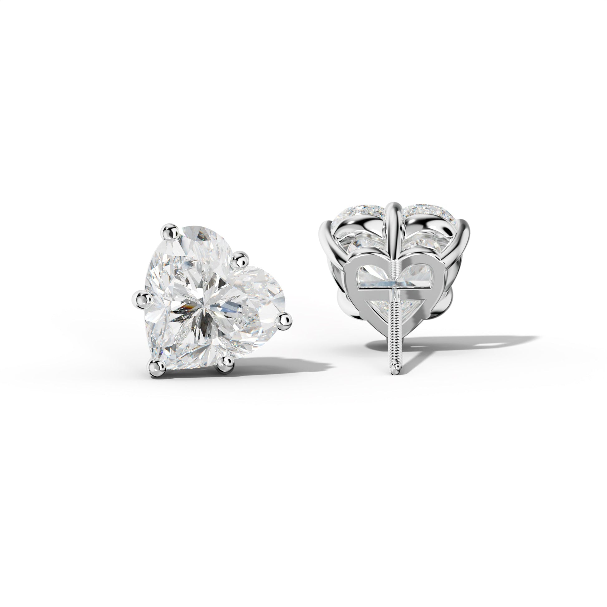 Heart  Diamond Stud Earrings With Classic Six Prongs - 1/2 - 14K Yellow Gold