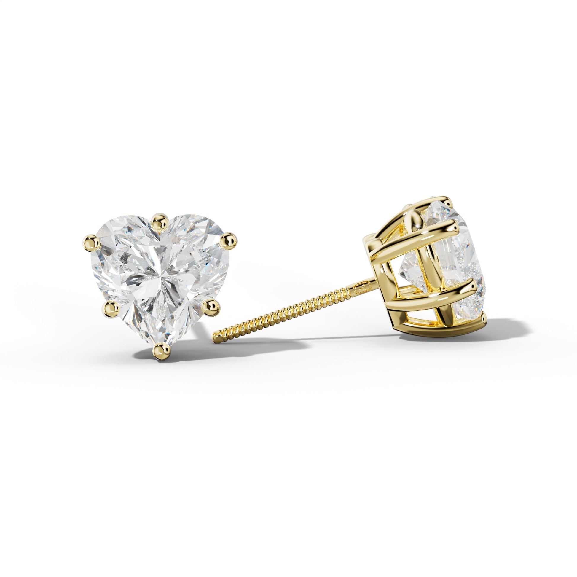 Heart  Diamond Stud Earrings With Classic Six Prongs - 1/2 - 18K White Gold