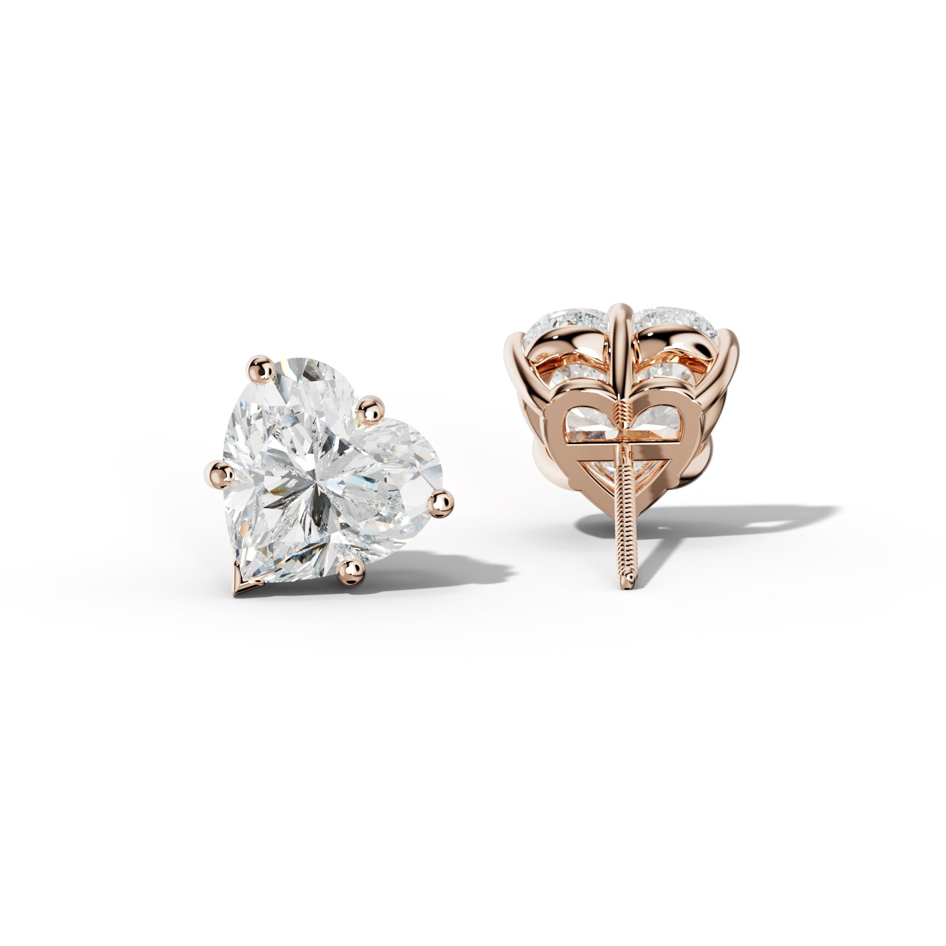 Heart  Diamond Stud Earrings With Classic And V Prongs - 1/2 - Platinum 950