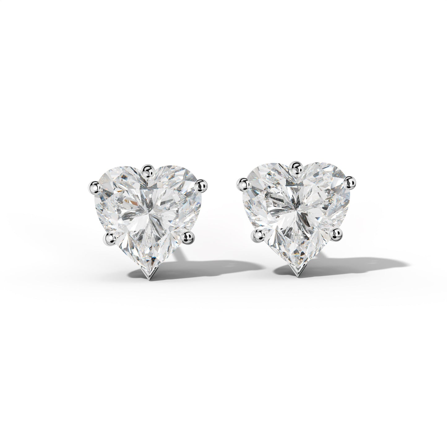 Heart  Diamond Stud Earrings With Classic And V Prongs - 1/2 - 14K Rose Gold
