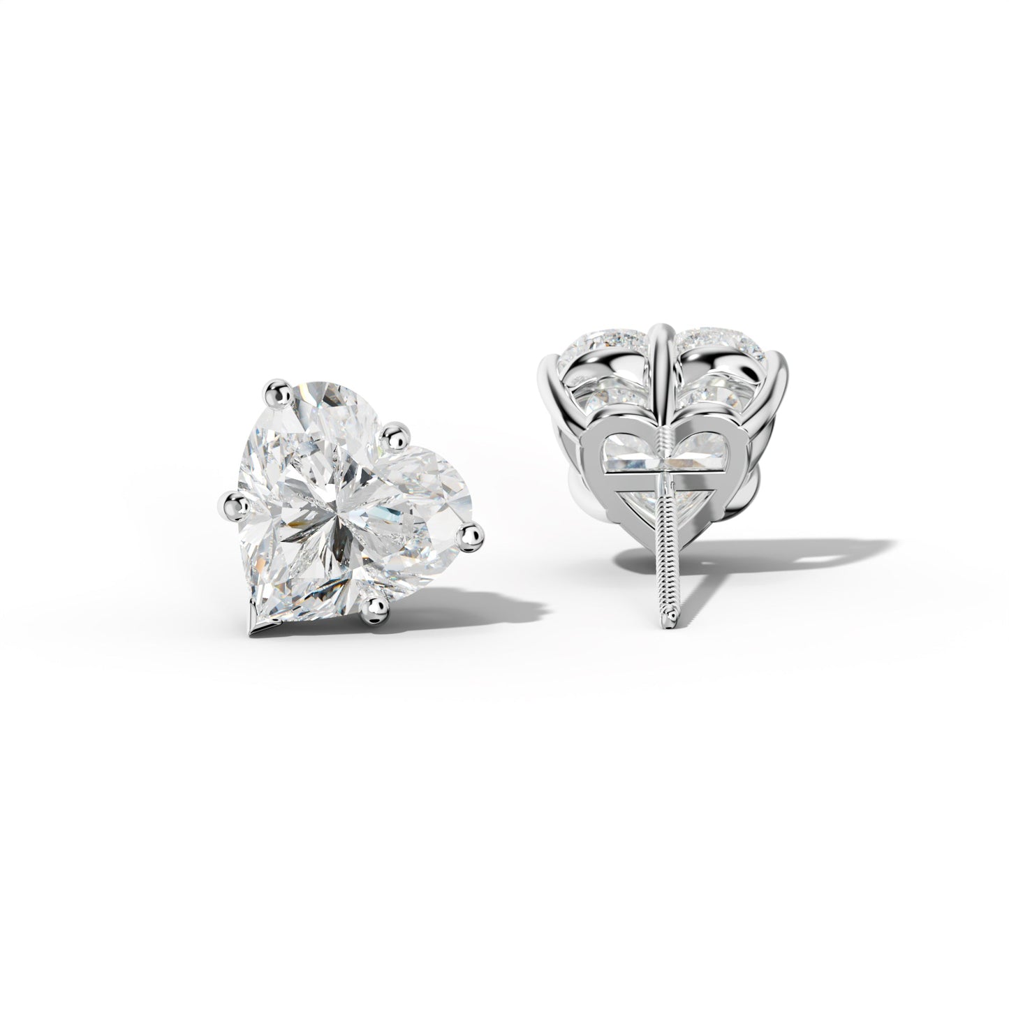 Heart  Diamond Stud Earrings With Classic And V Prongs - 1/2 - 14K Yellow Gold
