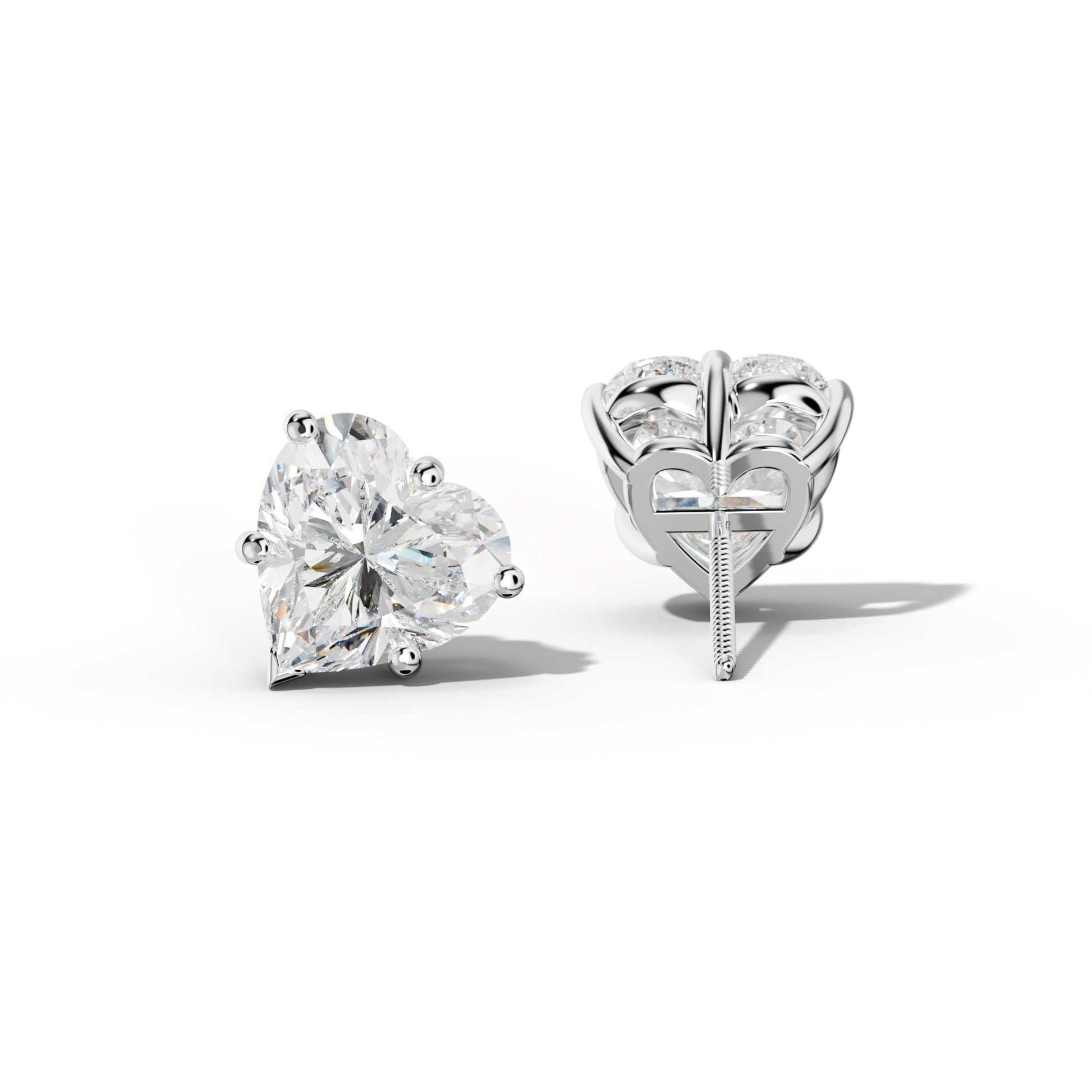 Heart  Diamond Stud Earrings With Classic And V Prongs - 1/2 - 14K Yellow Gold