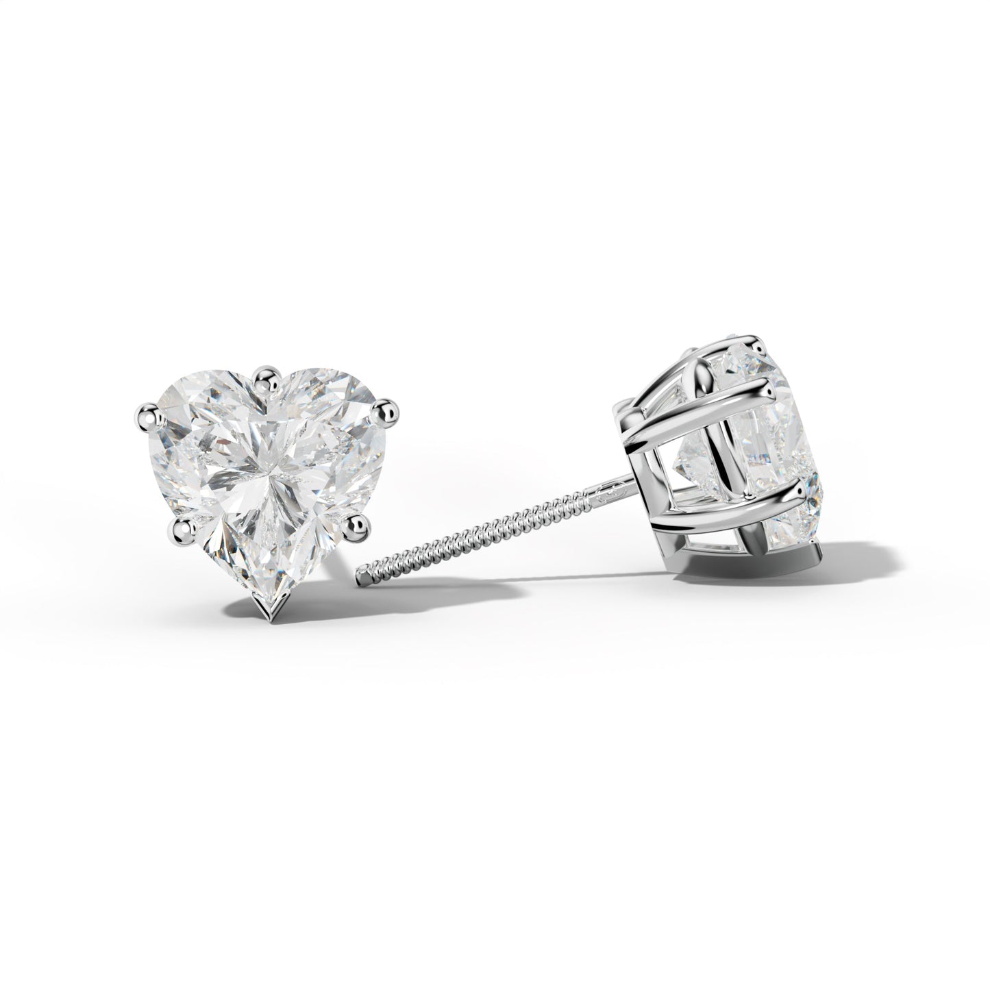 Heart  Diamond Stud Earrings With Classic And V Prongs