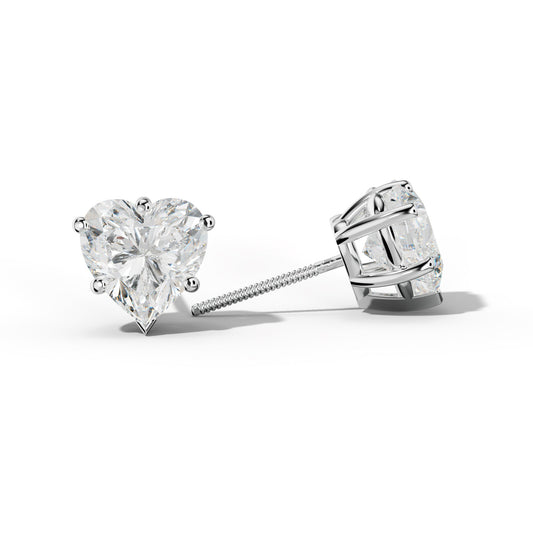 Heart  Diamond Stud Earrings With Classic And V Prongs