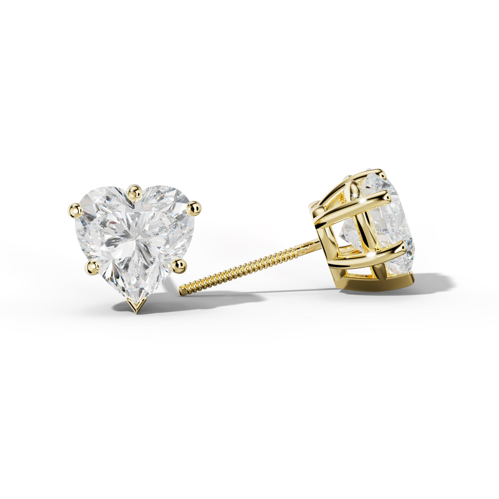 Heart  Diamond Stud Earrings With Classic And V Prongs - 1/2 - 18K White Gold