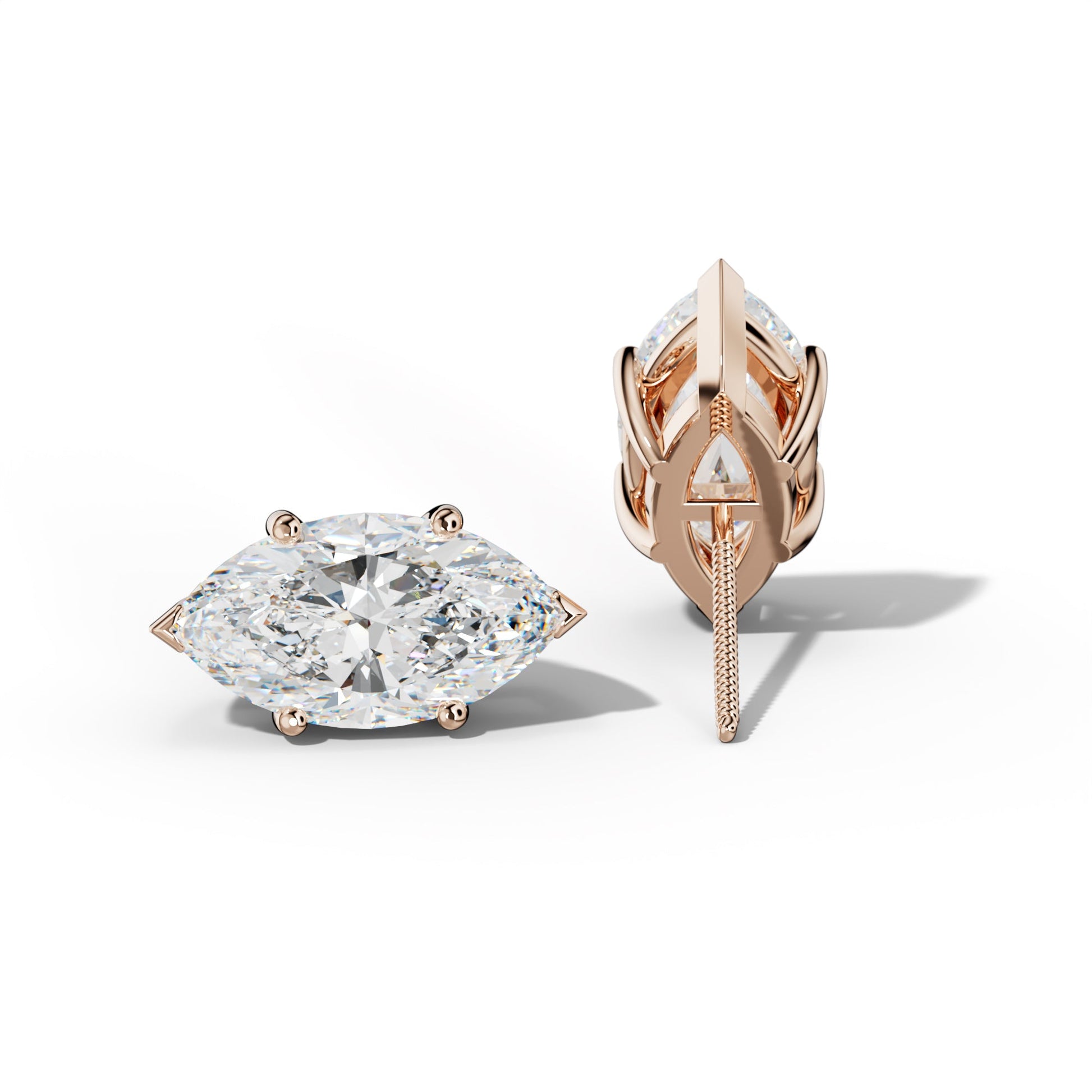 Marquise Diamond Stud Earrings With Classic And V Prongs - 1/2 - Platinum 950