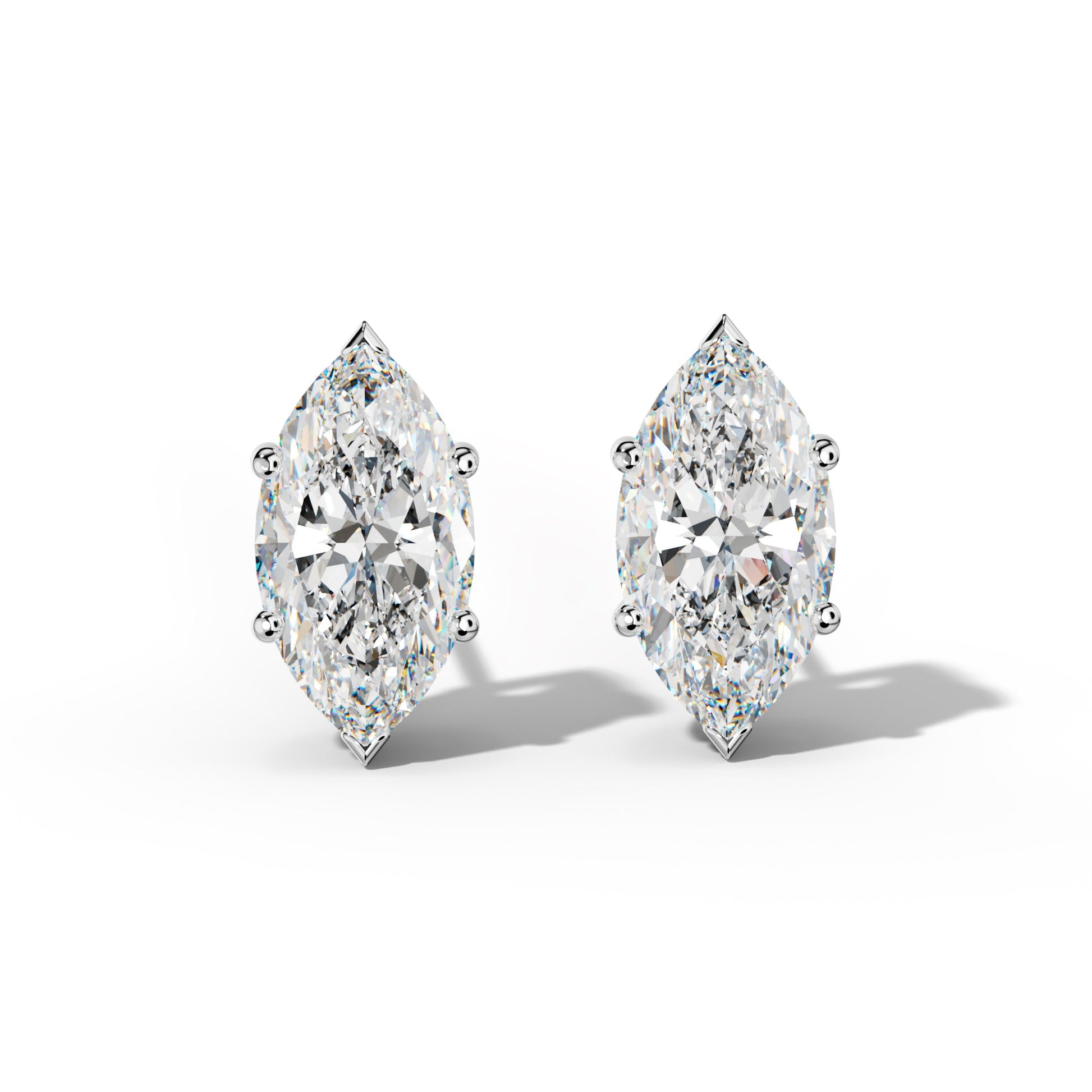 Marquise Diamond Stud Earrings With Classic And V Prongs - 1/2 - 14K Rose Gold