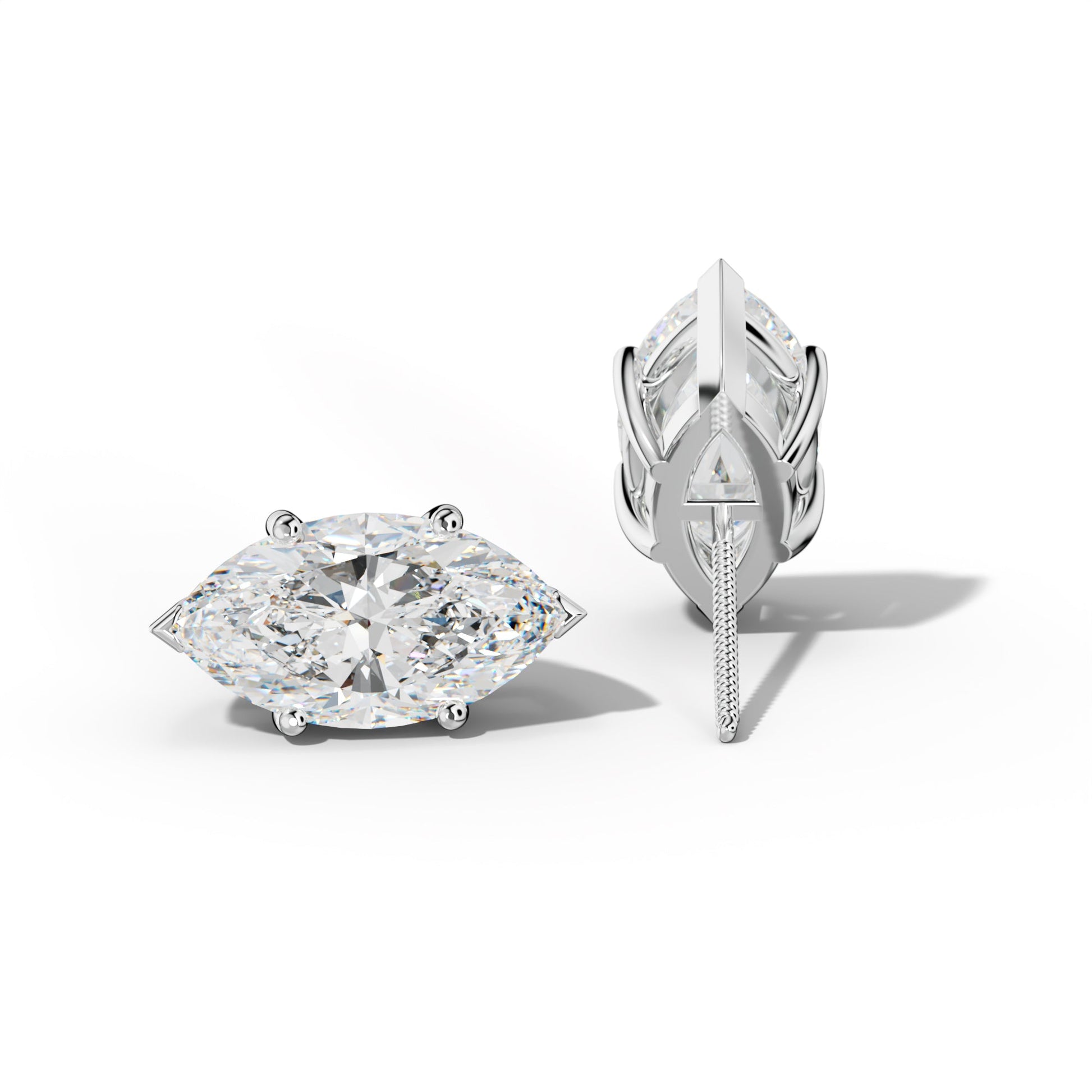 Marquise Diamond Stud Earrings With Classic And V Prongs - 1/2 - 14K Yellow Gold