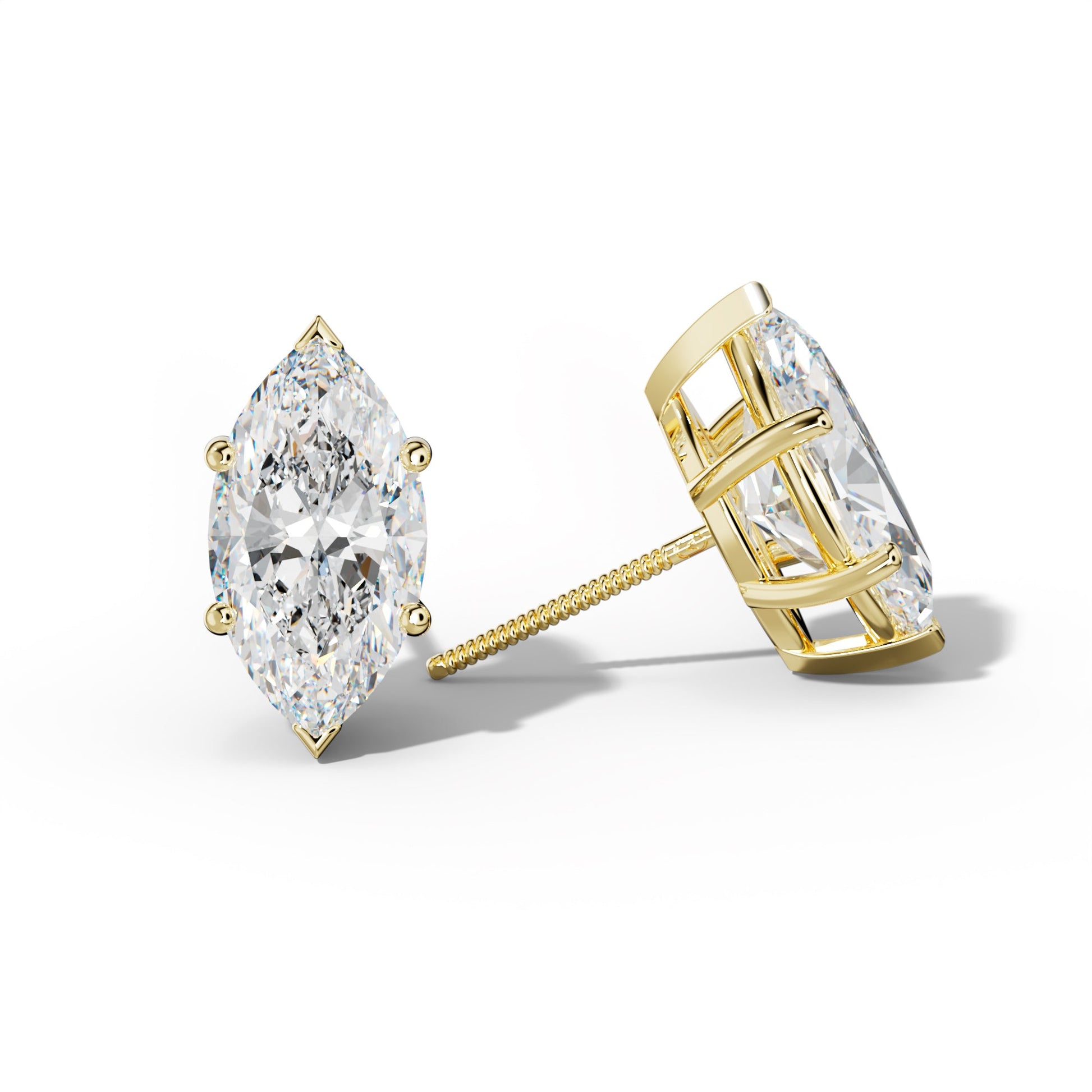 Marquise Diamond Stud Earrings With Classic And V Prongs - 1/2 - 18K White Gold