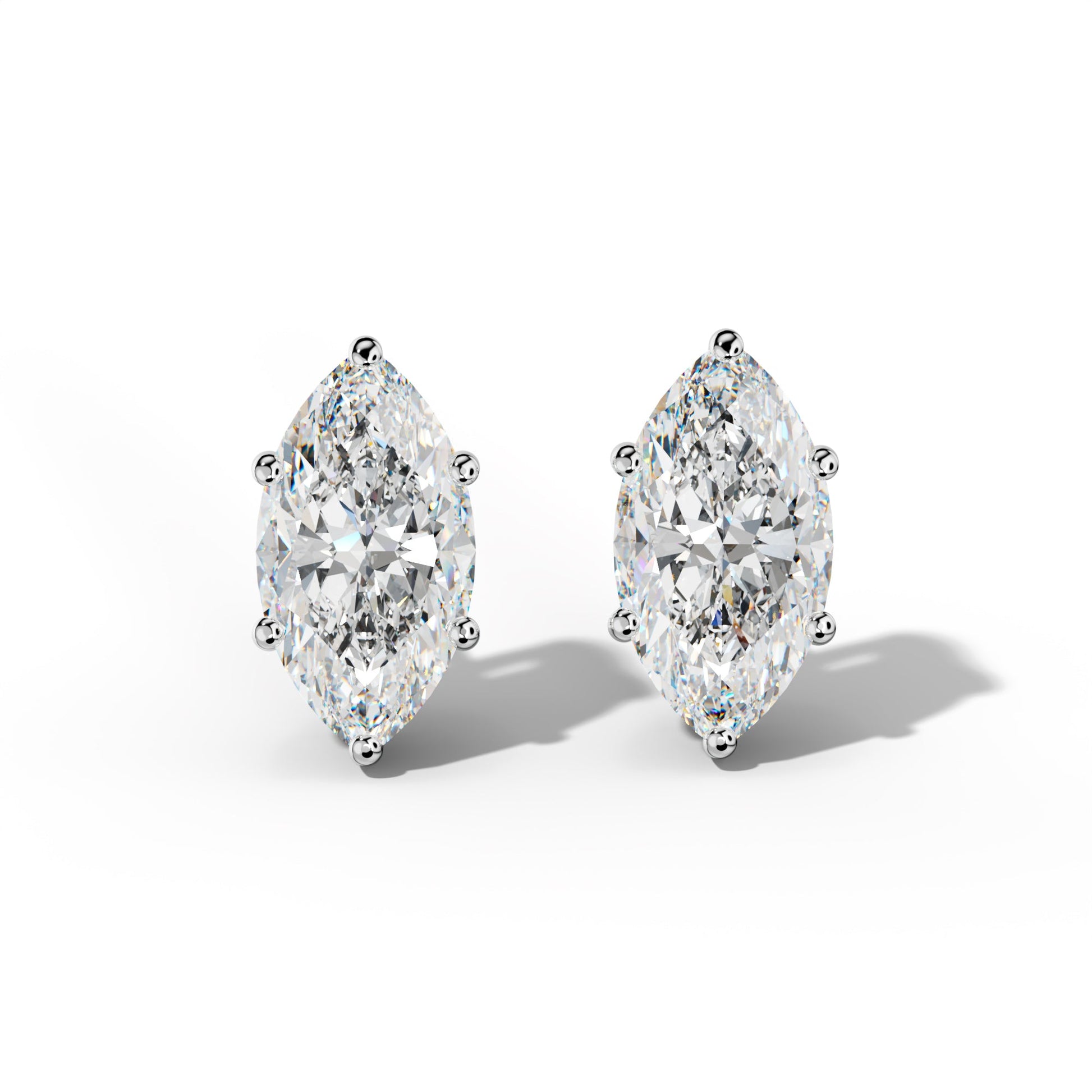 Marquise Diamond Stud Earrings With Classic Six Prongs - 1/2 - 14K Rose Gold
