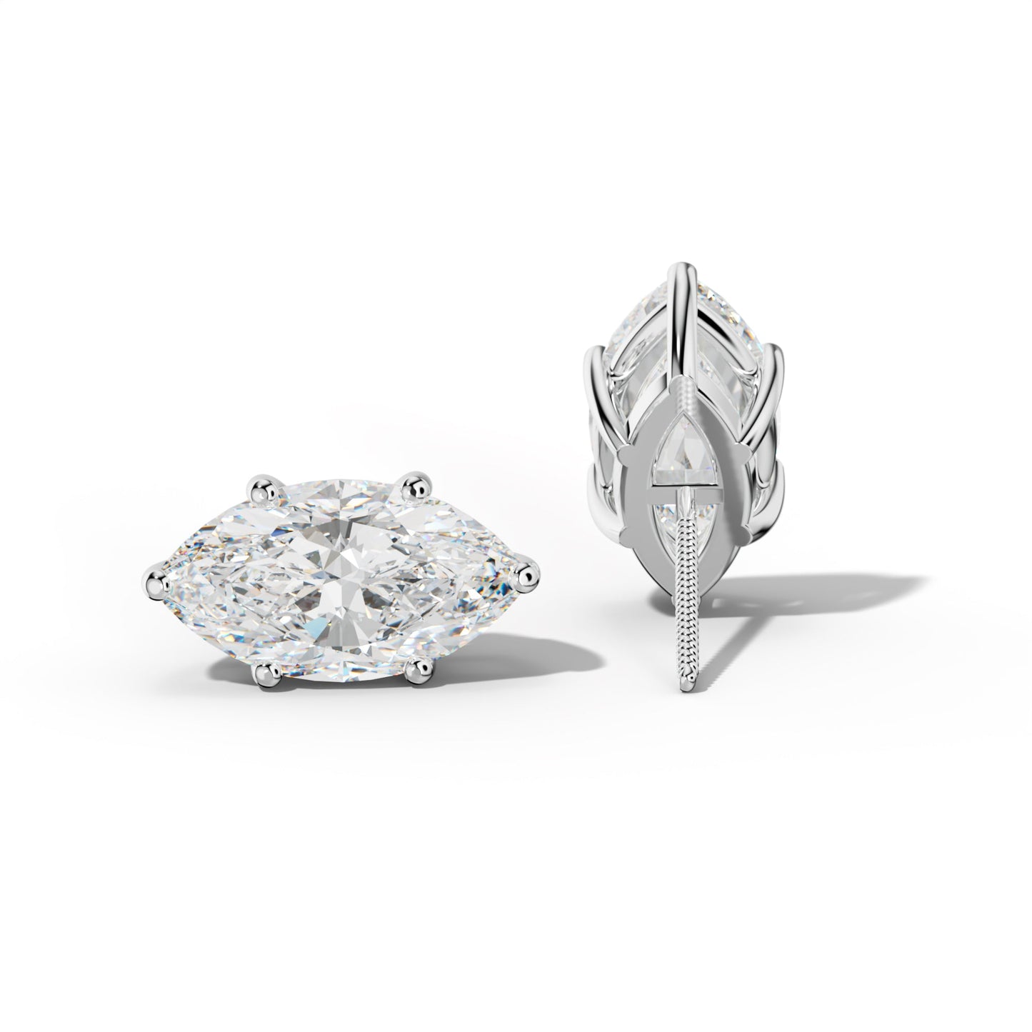 Marquise Diamond Stud Earrings With Classic Six Prongs - 1/2 - 14K Yellow Gold