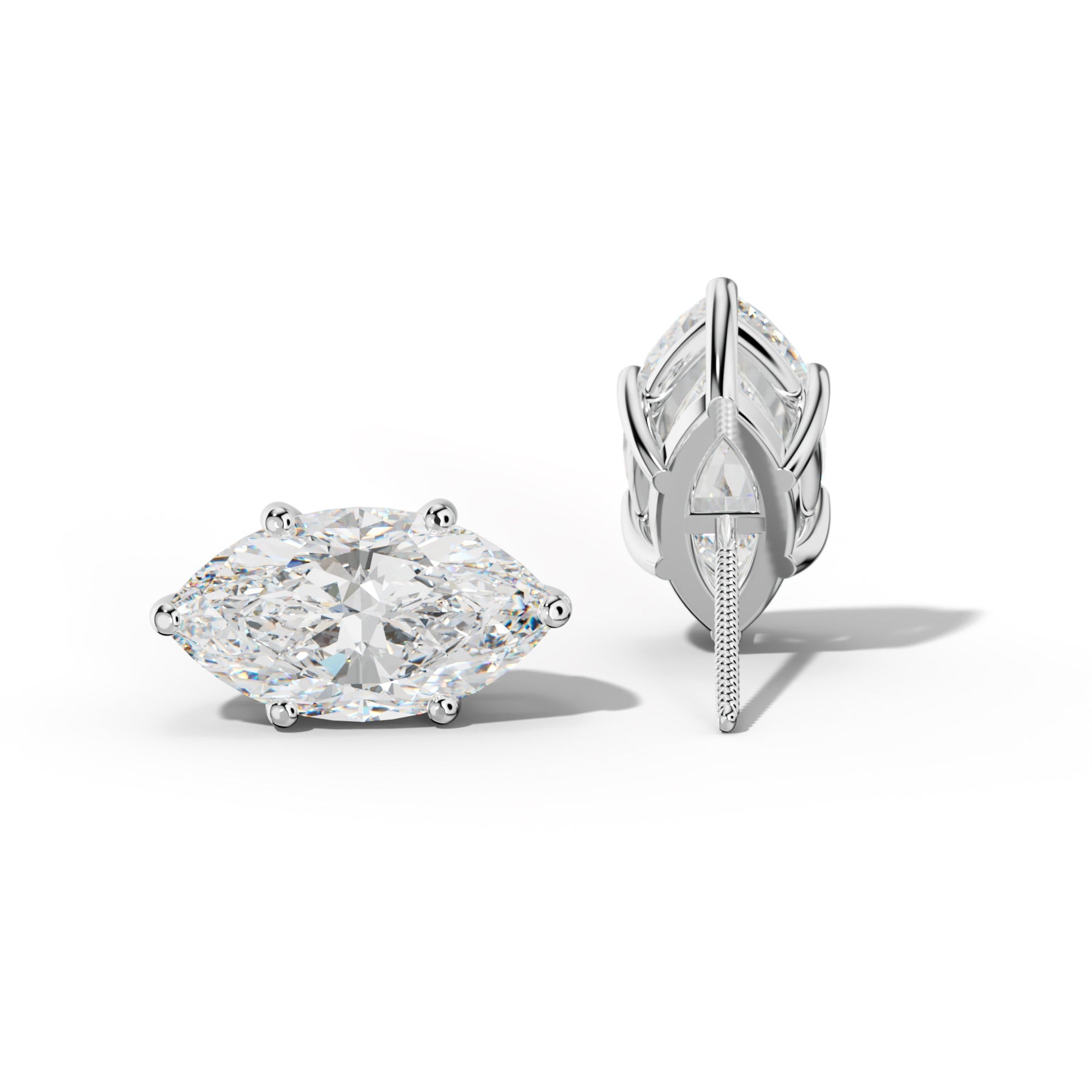 Marquise Diamond Stud Earrings With Classic Six Prongs - 1/2 - 14K Yellow Gold